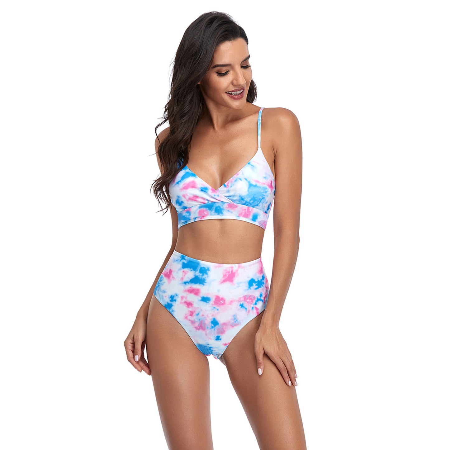 Tie Dye High Rise Two Piece Padded Bikini Swimsuit Set - Quaworth