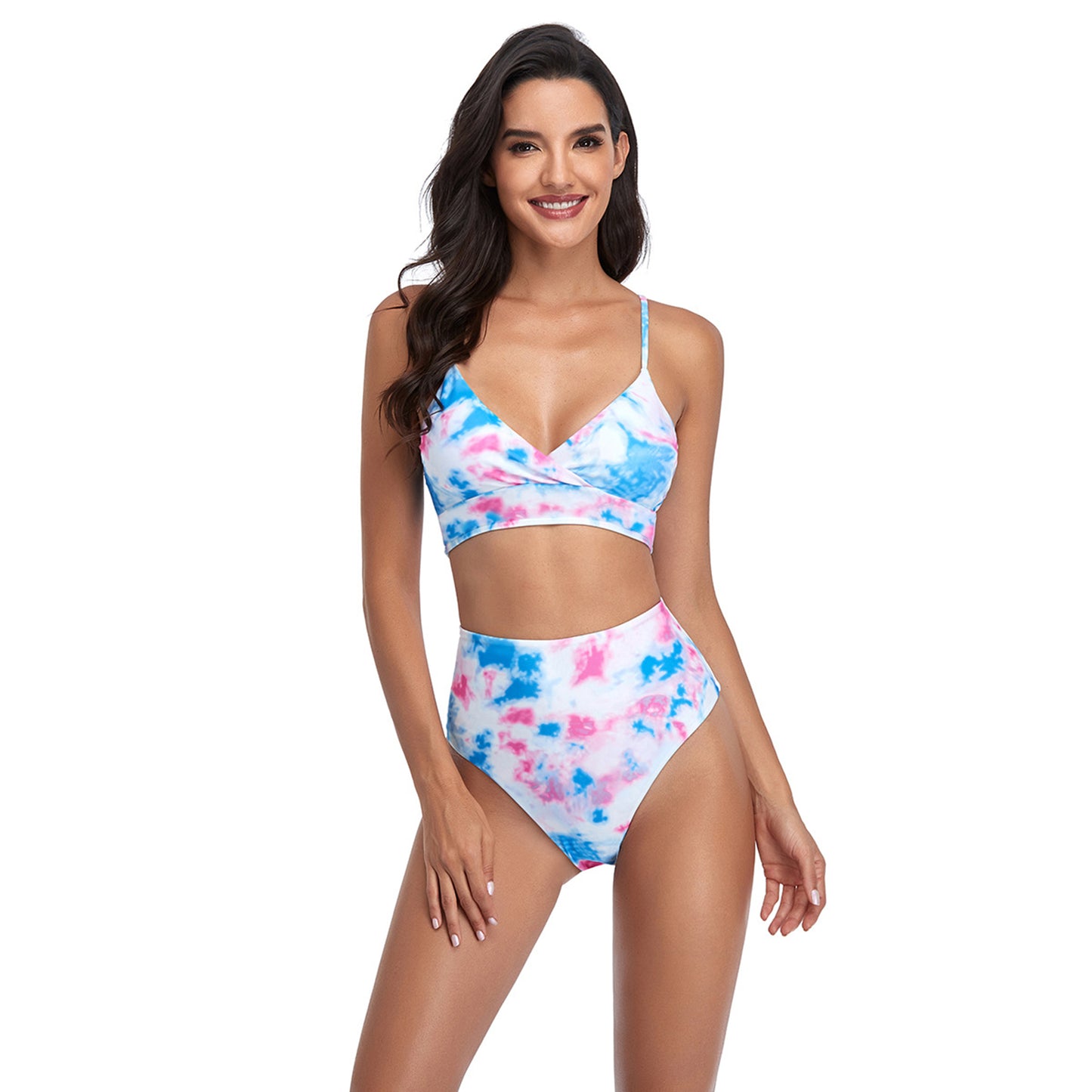 Tie Dye High Rise Two Piece Padded Bikini Swimsuit Set - Quaworth
