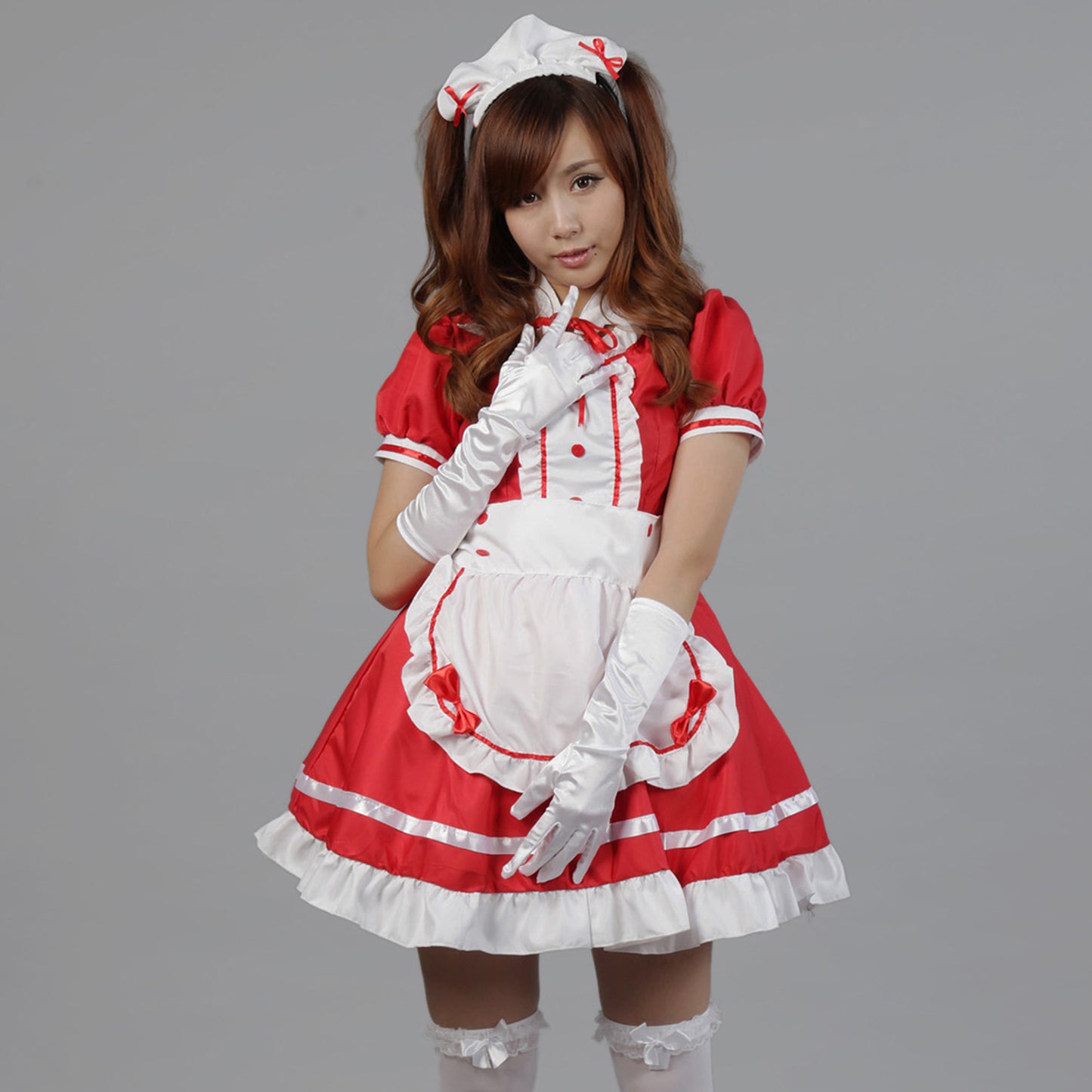 Puff Sleeve Button Bow Apron Maid Dress - Quaworth