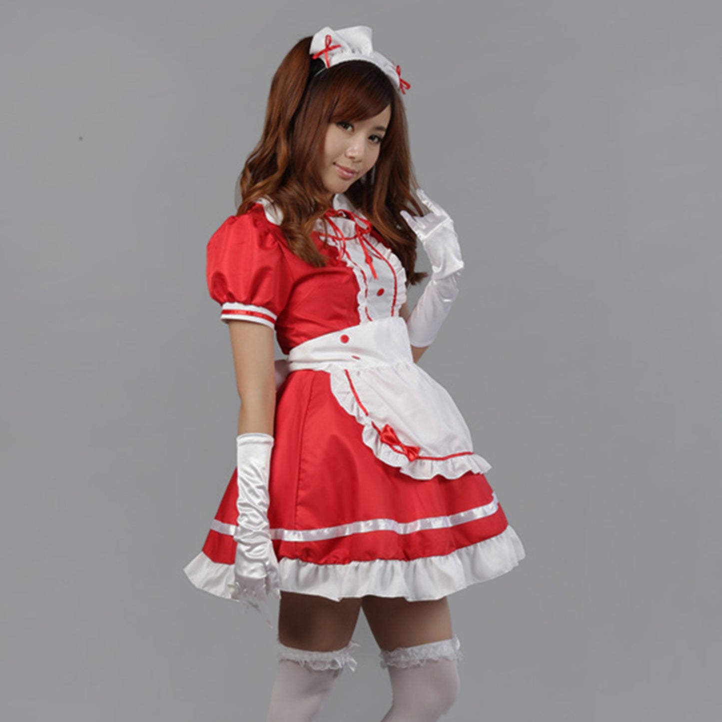 Puff Sleeve Button Bow Apron Maid Dress - Quaworth