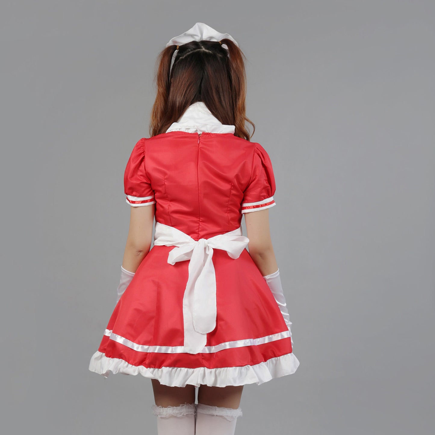 Puff Sleeve Button Bow Apron Maid Dress - Quaworth