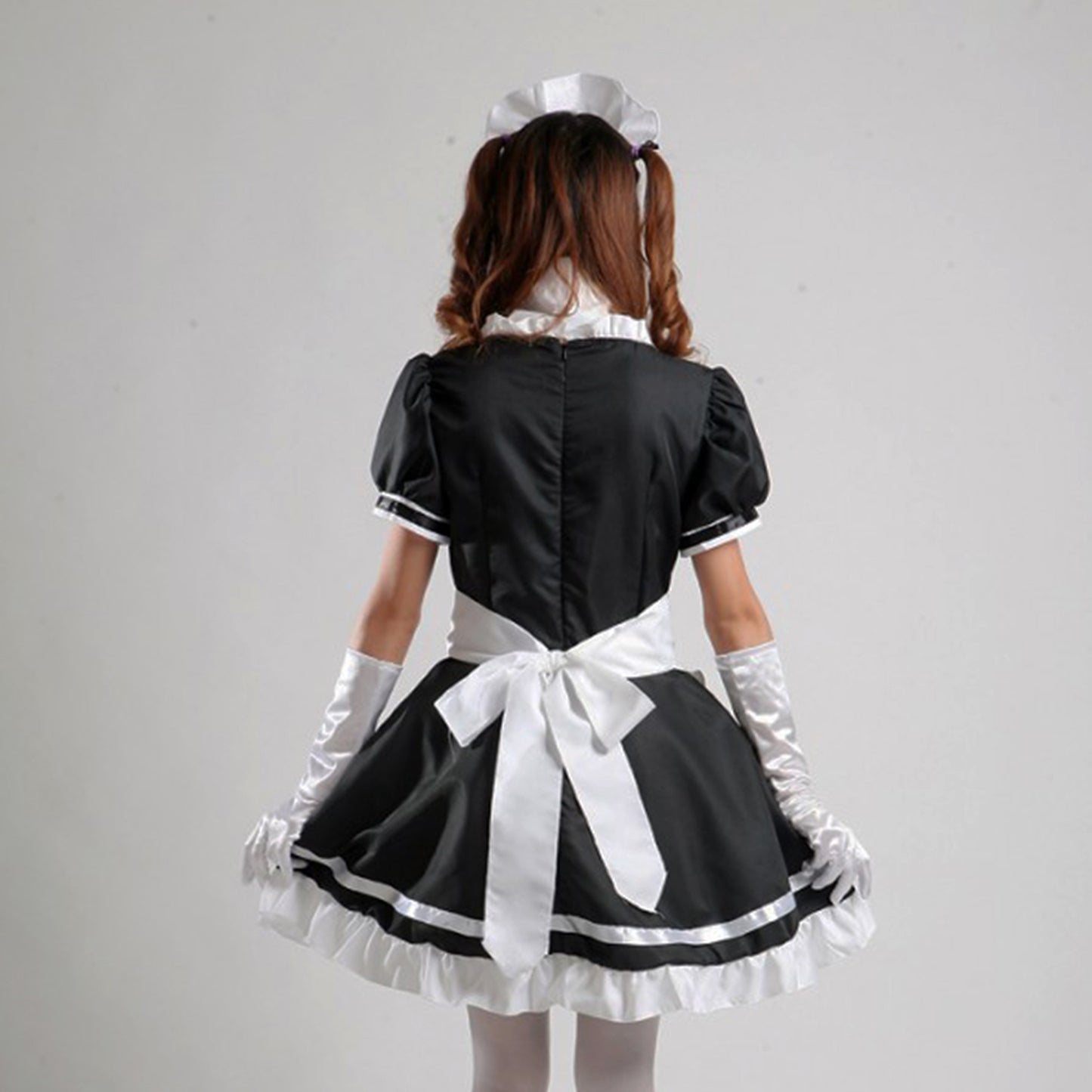 Puff Sleeve Button Bow Apron Maid Dress - Quaworth