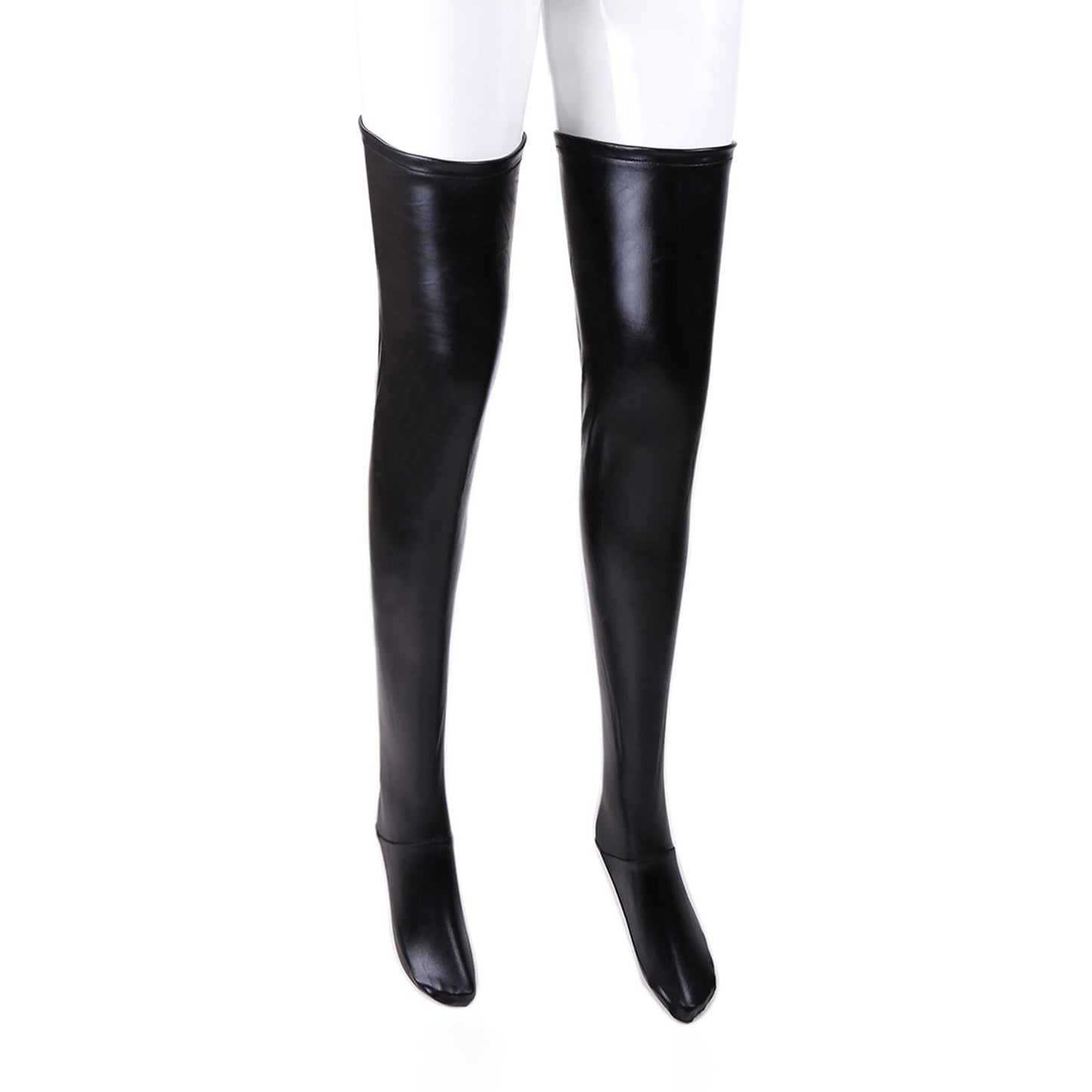 Solid Color Glossy Wet Look Thigh High Stockings - Quaworth