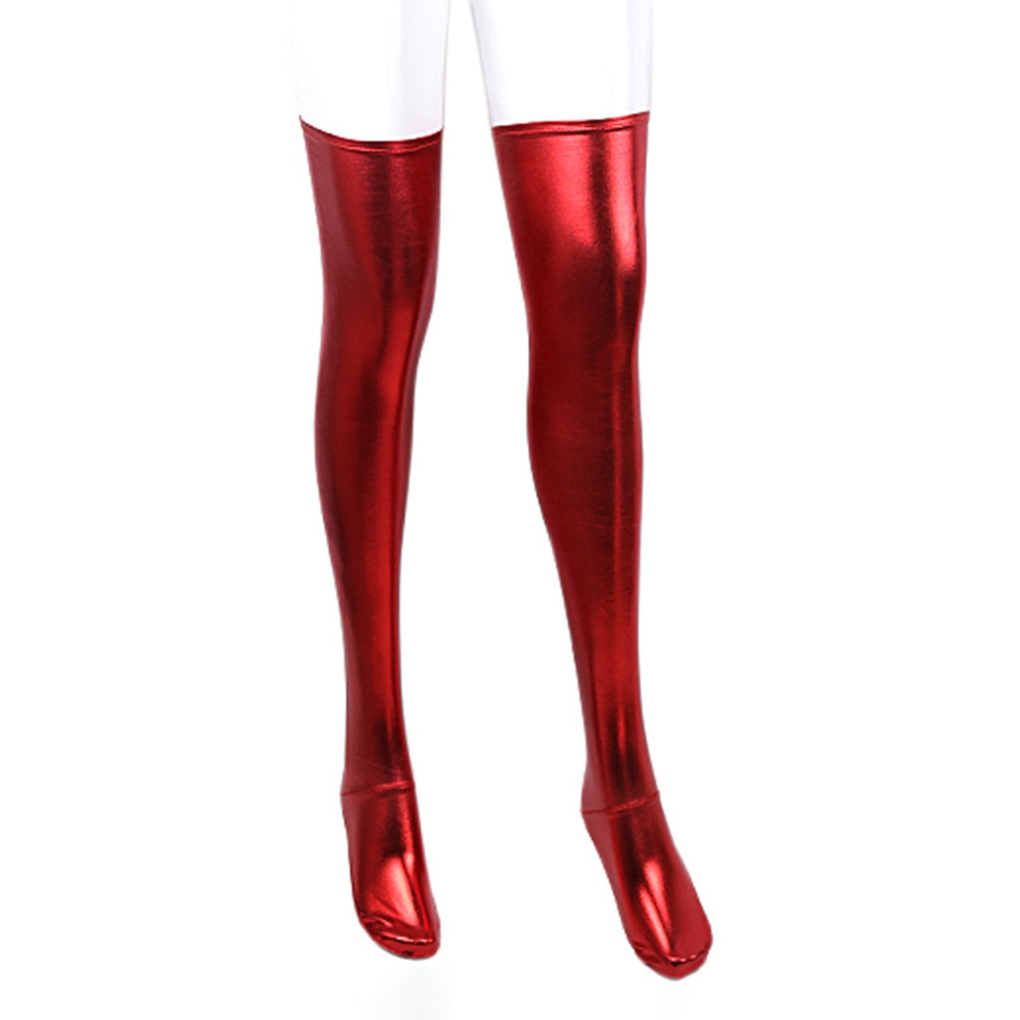 Solid Color Glossy Wet Look Thigh High Stockings - Quaworth