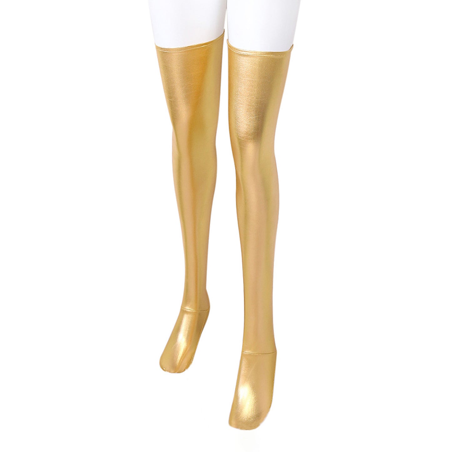 Solid Color Glossy Wet Look Thigh High Stockings - Quaworth