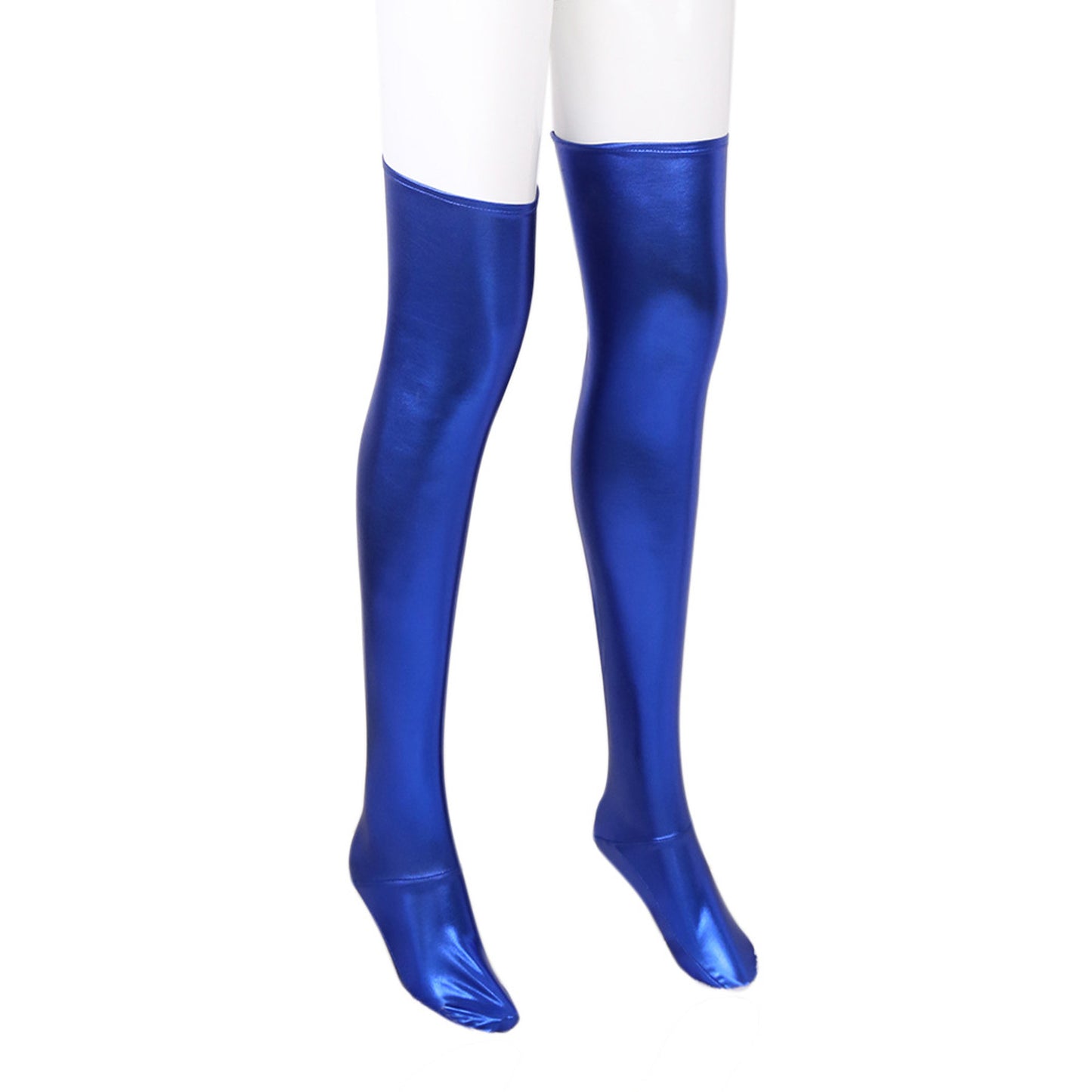 Solid Color Glossy Wet Look Thigh High Stockings - Quaworth