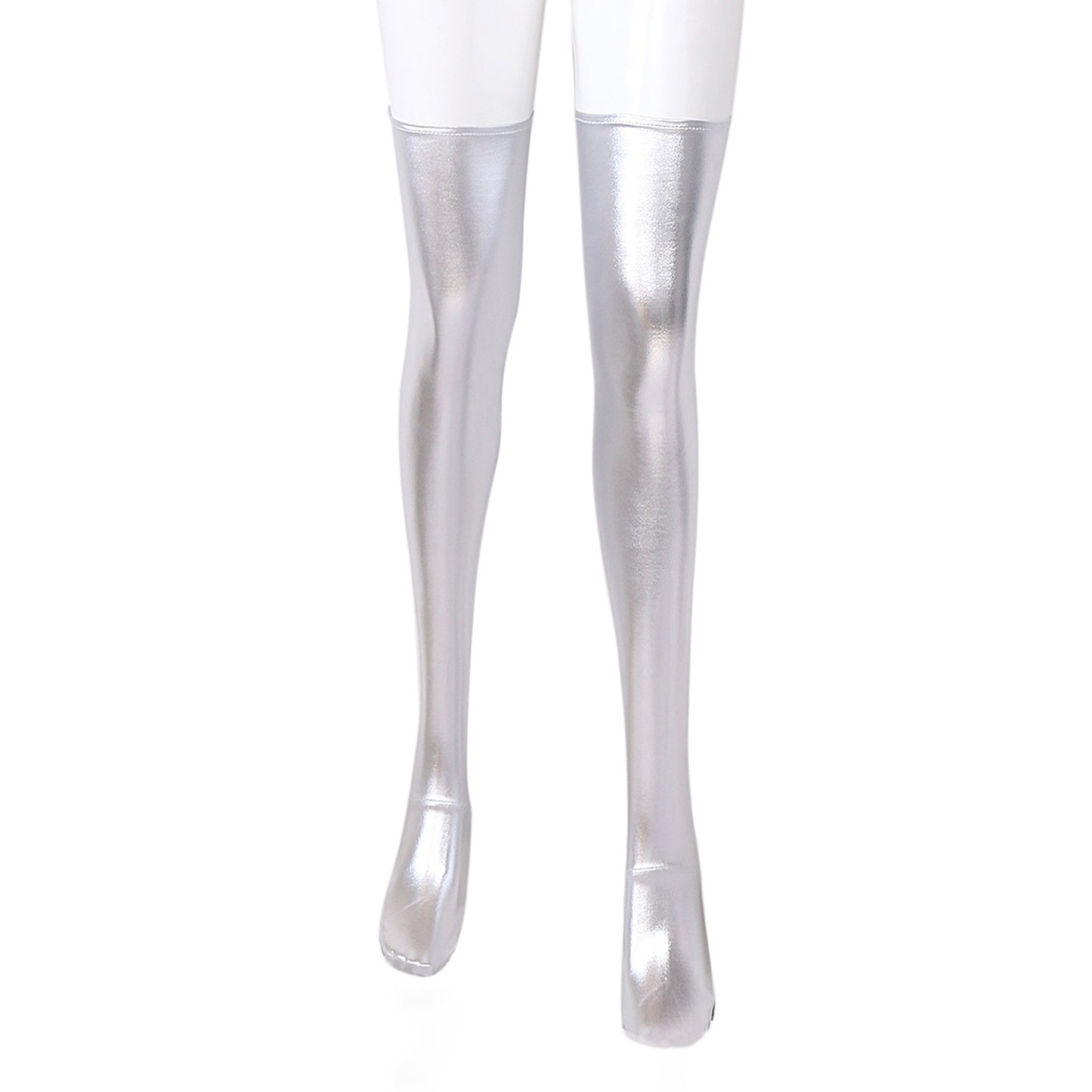 Solid Color Glossy Wet Look Thigh High Stockings - Quaworth