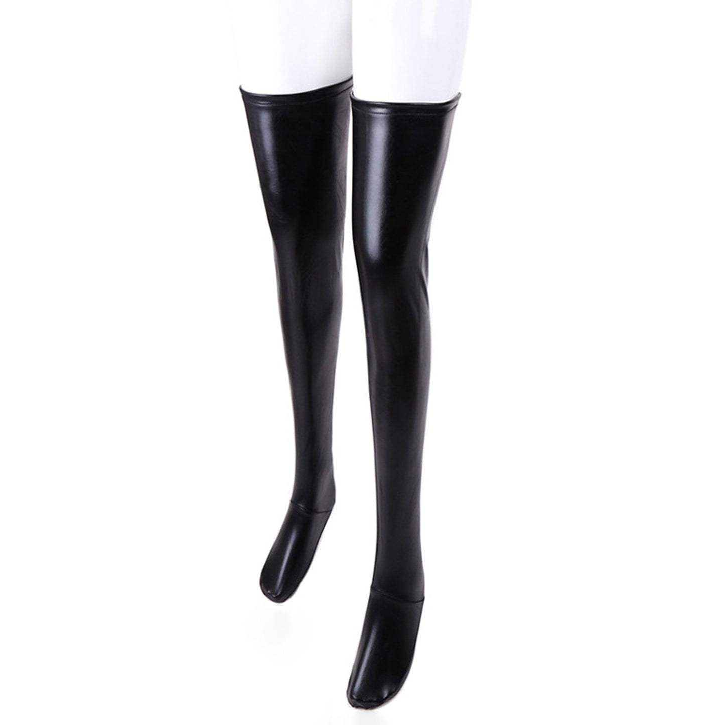 Solid Color Glossy Wet Look Thigh High Stockings - Quaworth
