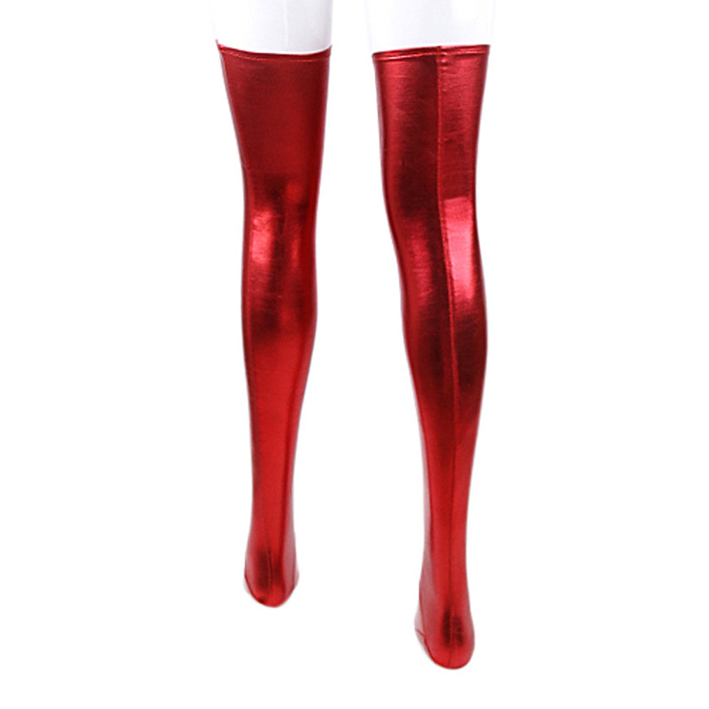 Solid Color Glossy Wet Look Thigh High Stockings - Quaworth
