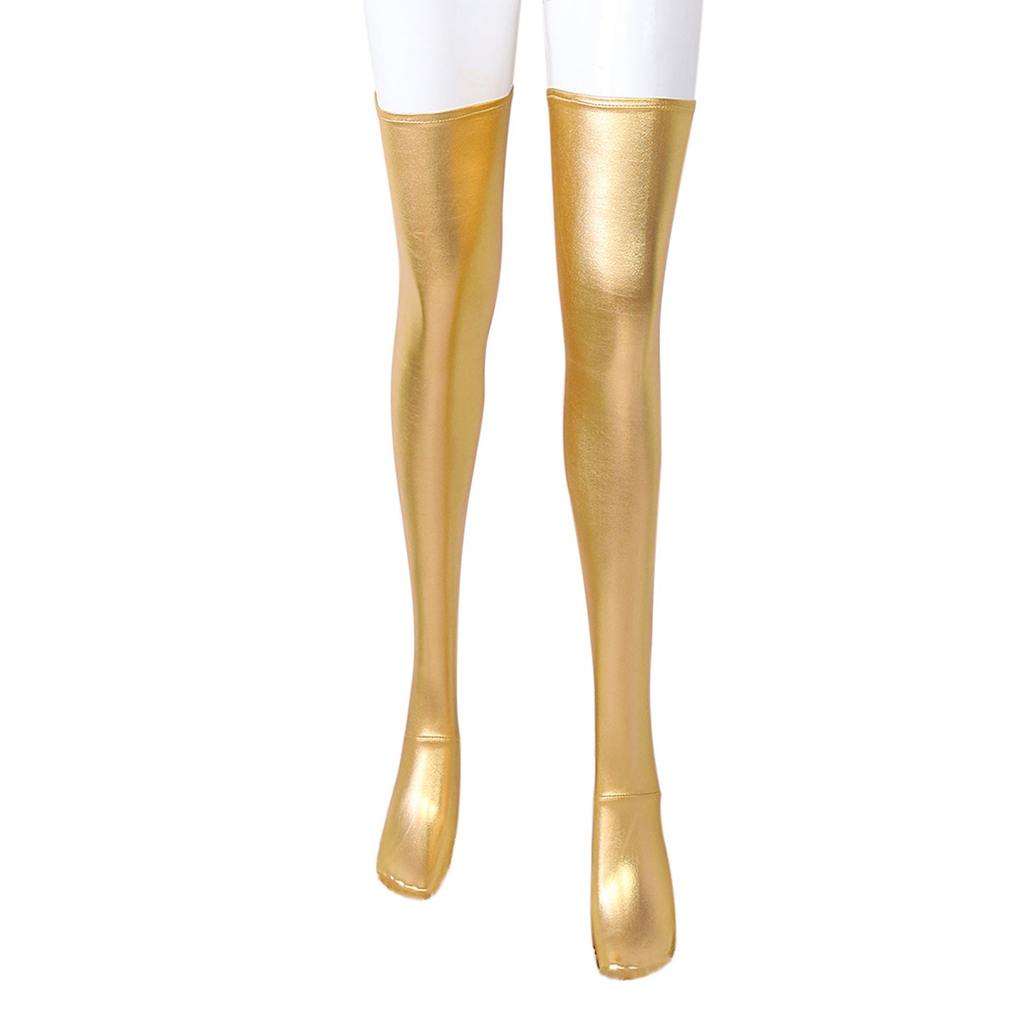 Solid Color Glossy Wet Look Thigh High Stockings - Quaworth