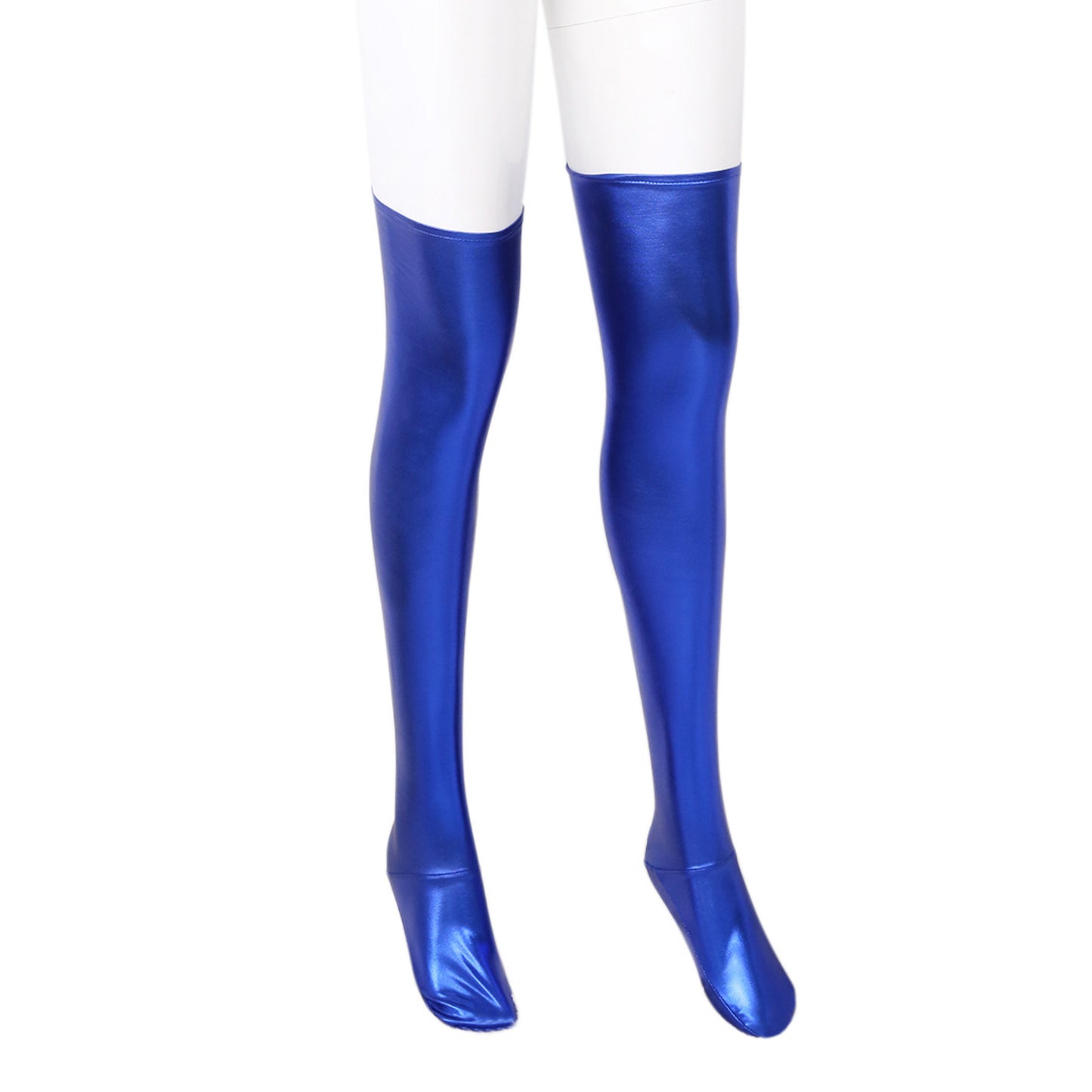 Solid Color Glossy Wet Look Thigh High Stockings - Quaworth