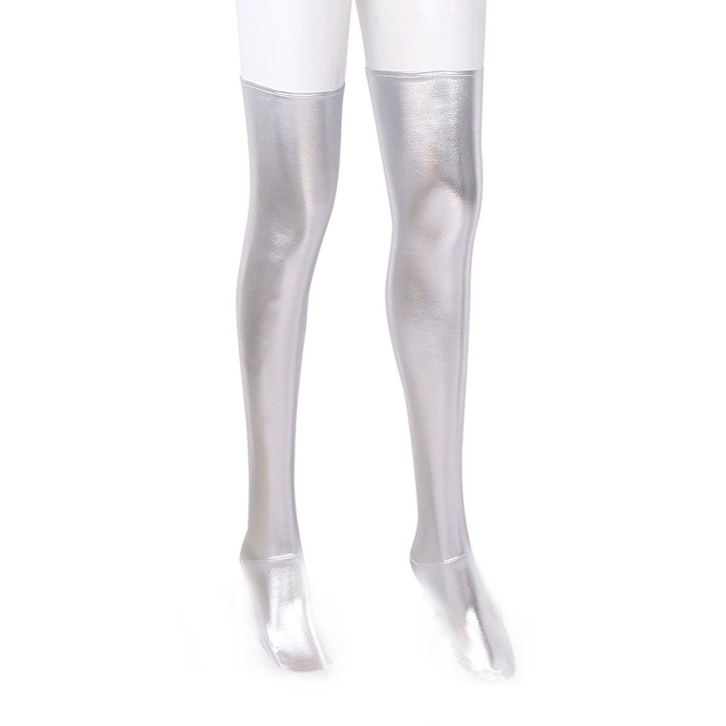 Solid Color Glossy Wet Look Thigh High Stockings - Quaworth