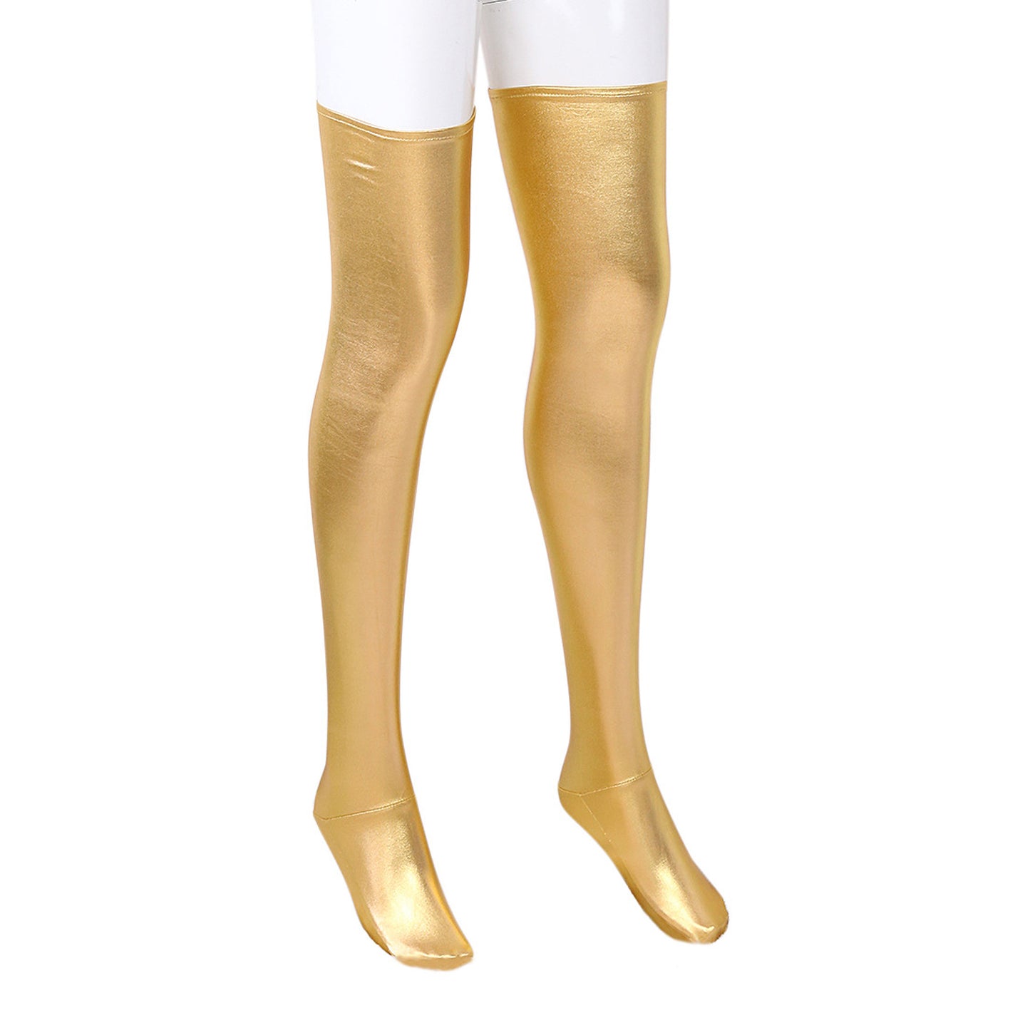 Solid Color Glossy Wet Look Thigh High Stockings - Quaworth