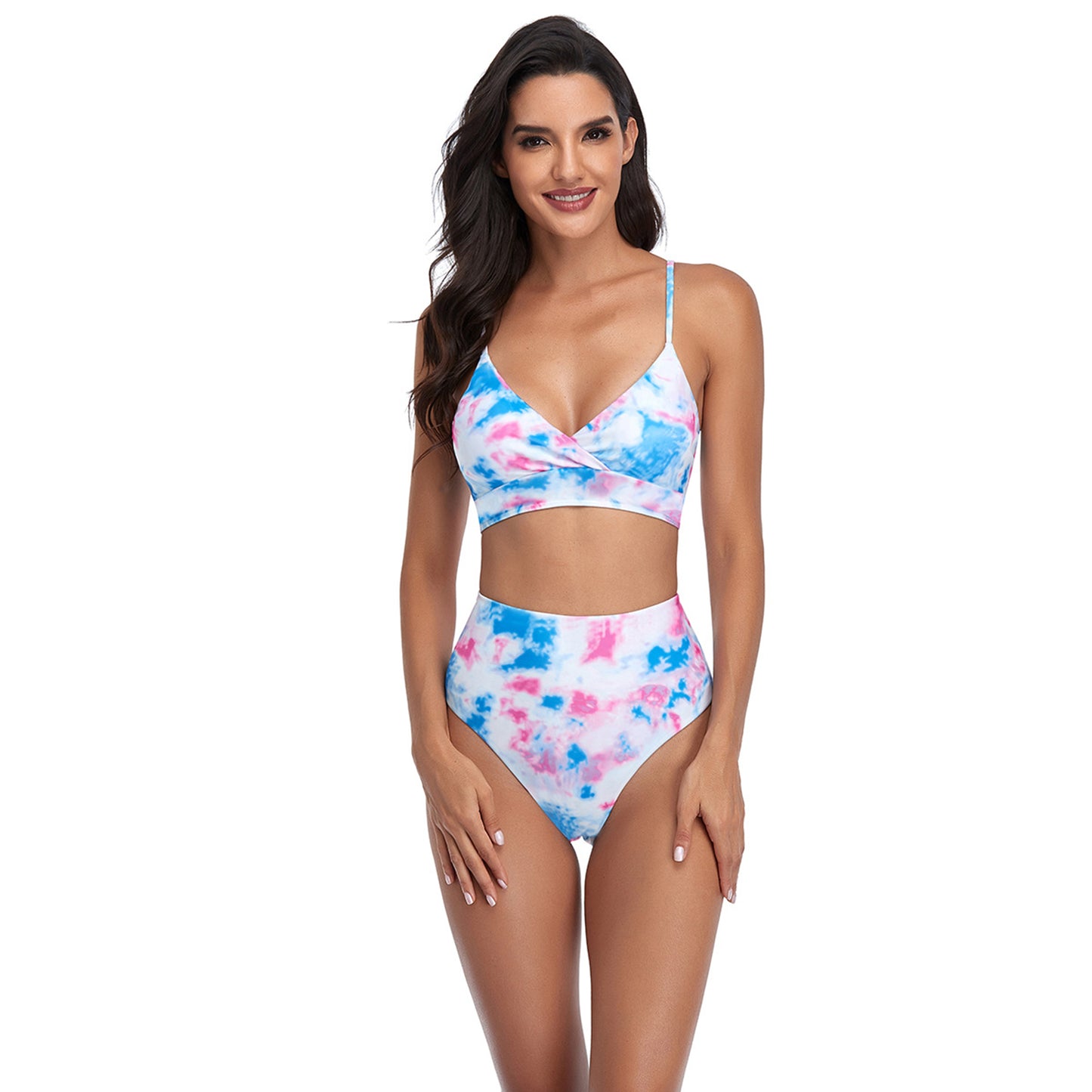 Tie Dye High Rise Two Piece Padded Bikini Swimsuit Set - Quaworth