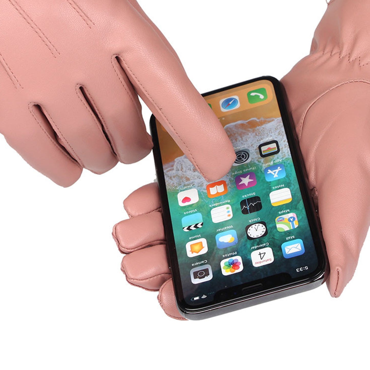Solid Color Bowknot Seam Detail Thermal Vegan Leather Touch Screen Wrist Gloves - Quaworth