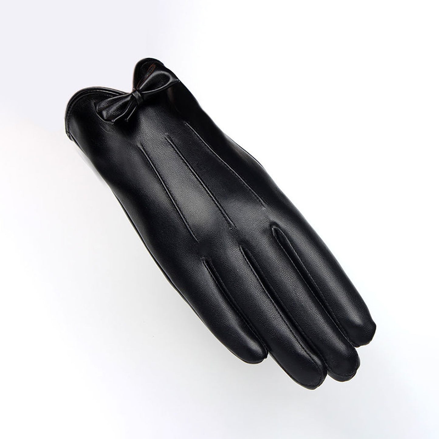 Solid Color Bowknot Seam Detail Thermal Vegan Leather Touch Screen Wrist Gloves - Quaworth
