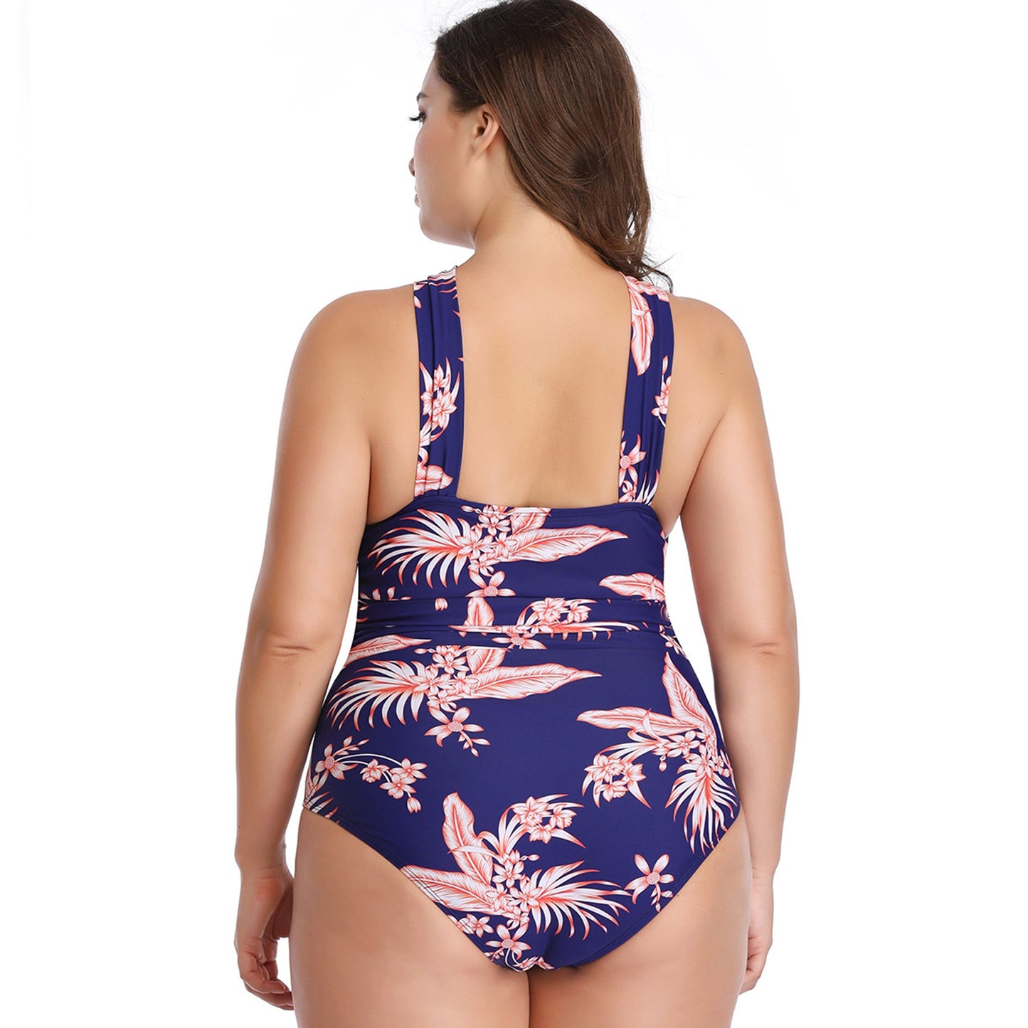 Floral Print Cross Halter Pleated One Piece Swimsuit - Quaworth