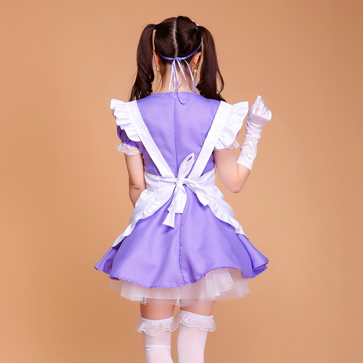 Puff Sleeve Collarless Ribbon Apron Maid Dress - Quaworth