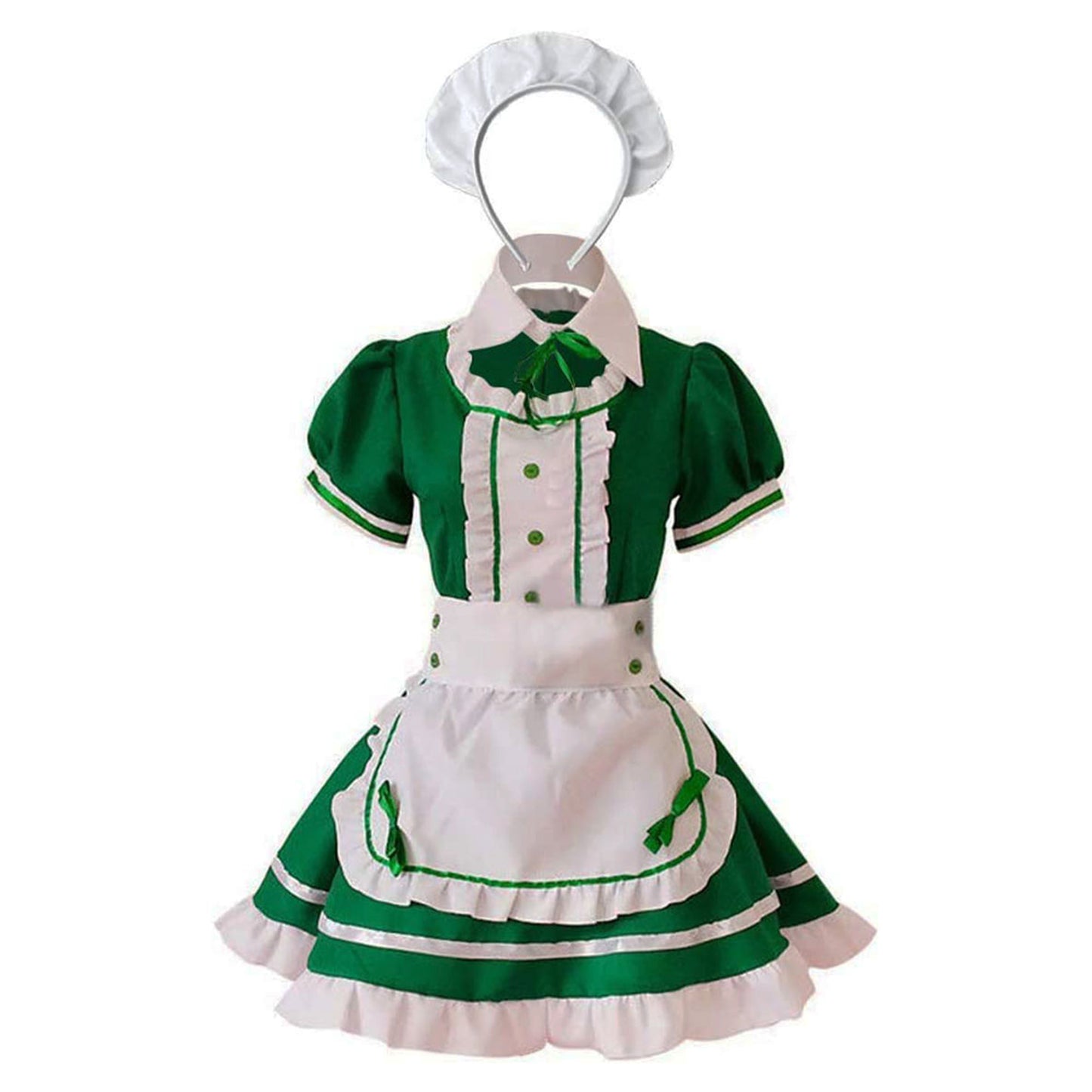 Puff Sleeve Button Bow Apron Maid Dress - Quaworth