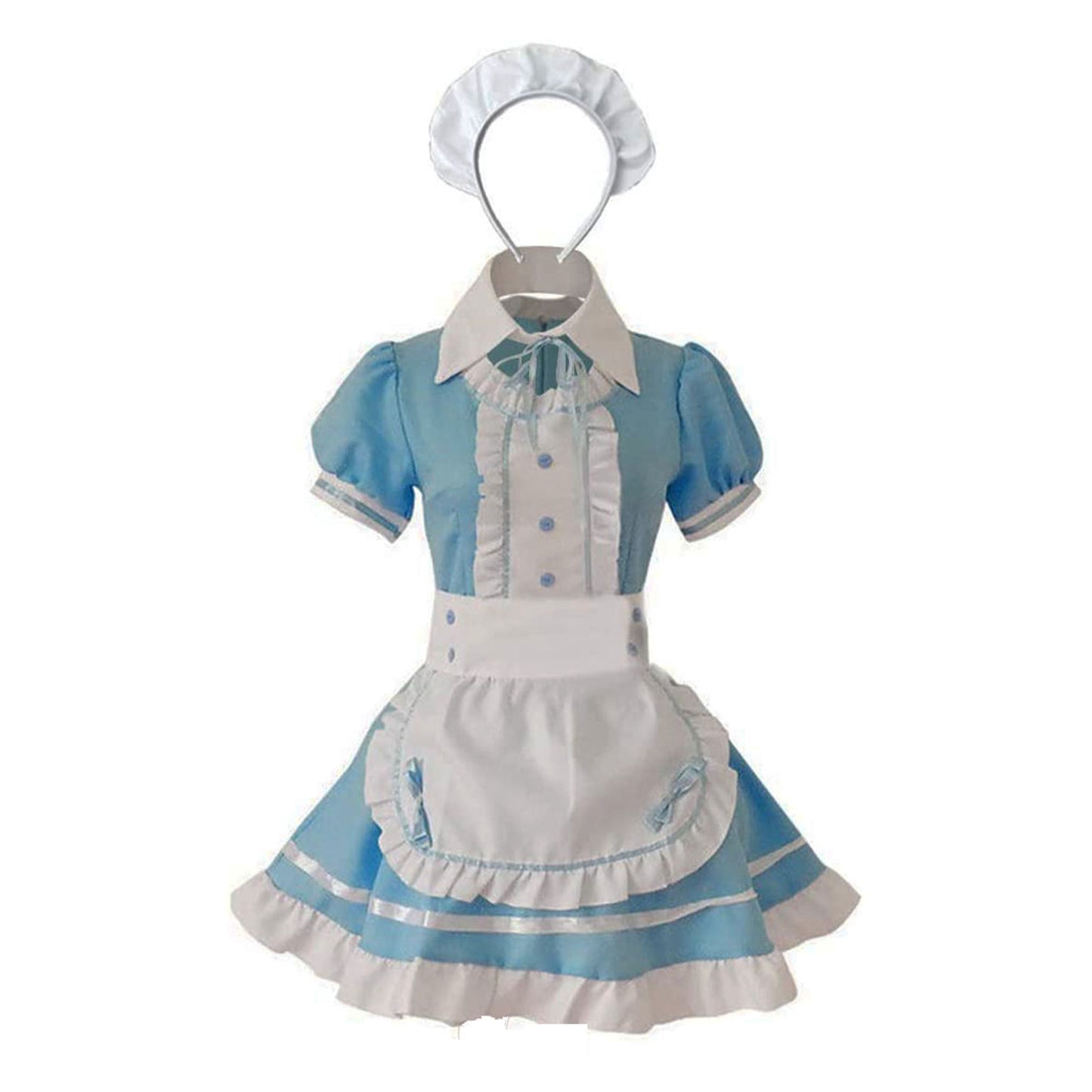 Puff Sleeve Button Bow Apron Maid Dress - Quaworth