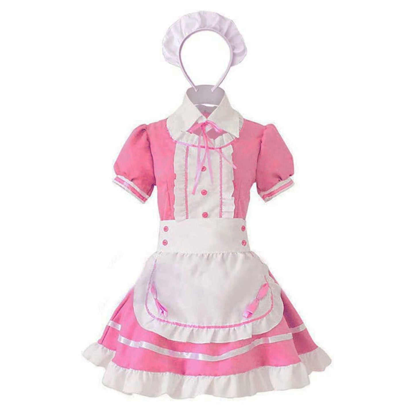 Puff Sleeve Button Bow Apron Maid Dress - Quaworth