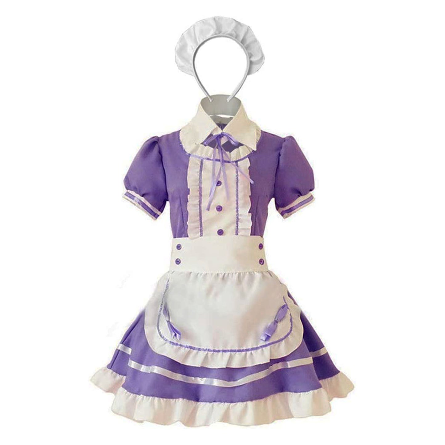Puff Sleeve Button Bow Apron Maid Dress - Quaworth