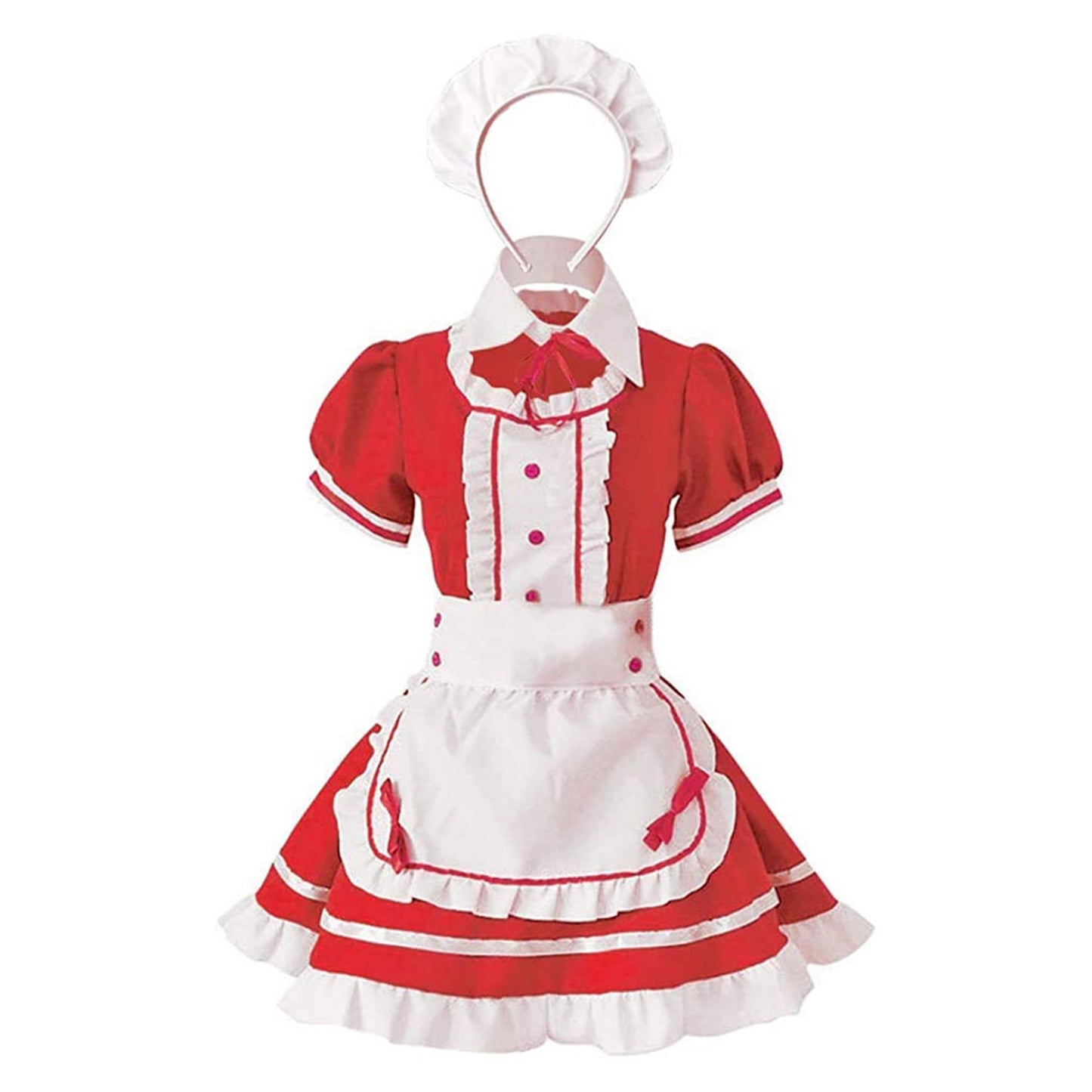 Puff Sleeve Button Bow Apron Maid Dress - Quaworth