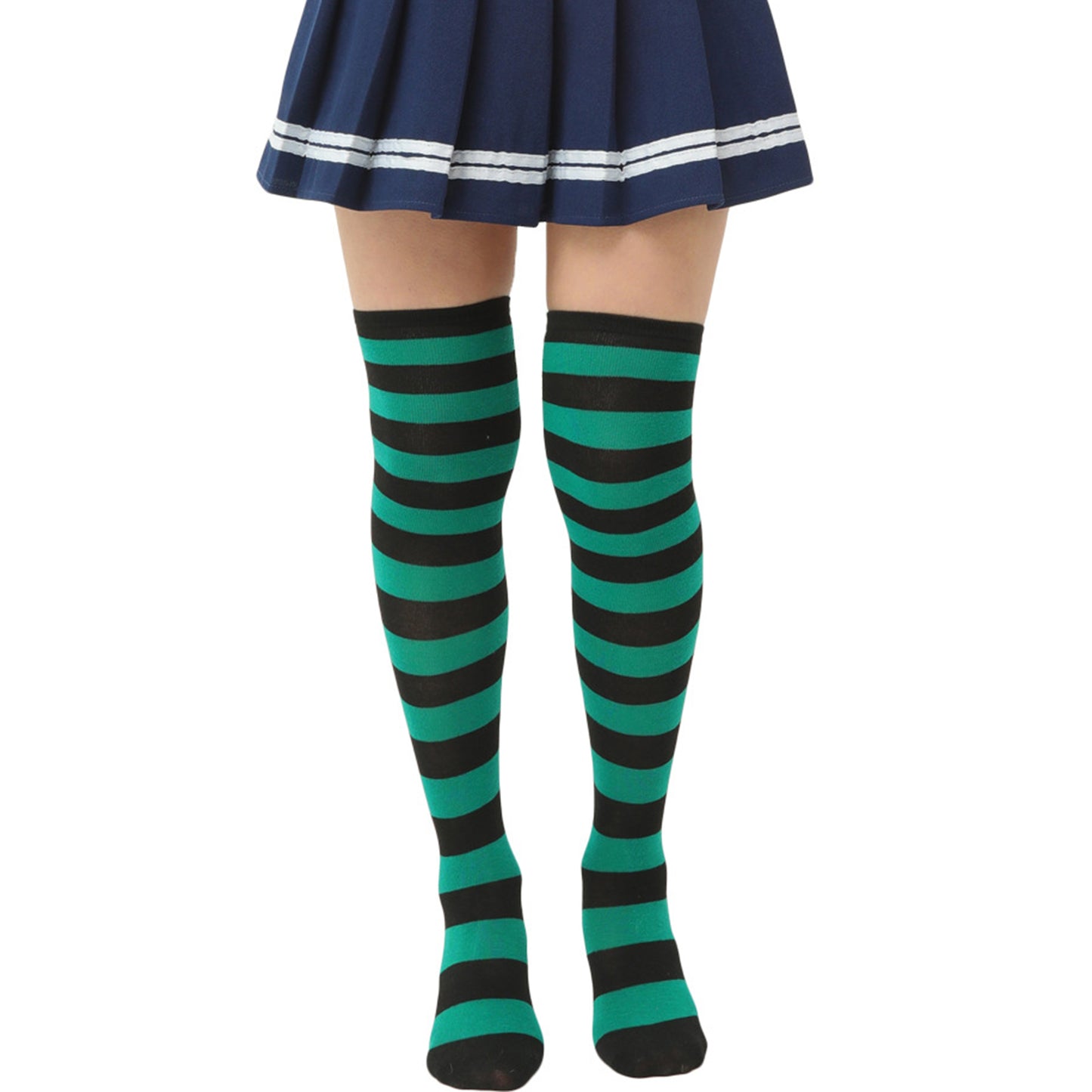 Wide Striped Thigh High Socks - Quaworth