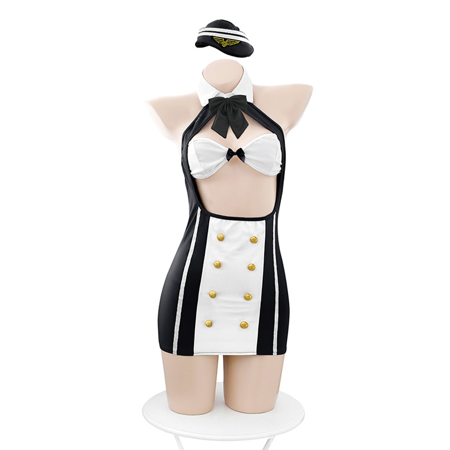 Airlines Flight Attendant Backless Bowknot Hip Dress Lingerie Set - Quaworth