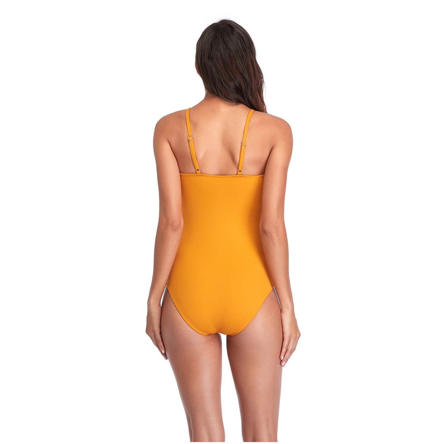 Solid Color Bow Narrow Shoulder Band One Piece Swimsuit - Quaworth