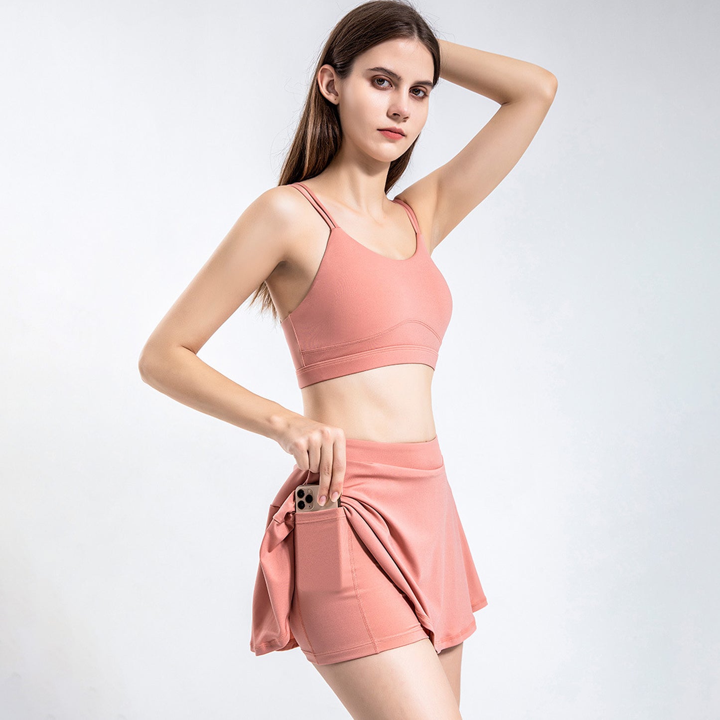 Solid Color Inner Pocket Short Workout Skort - Quaworth