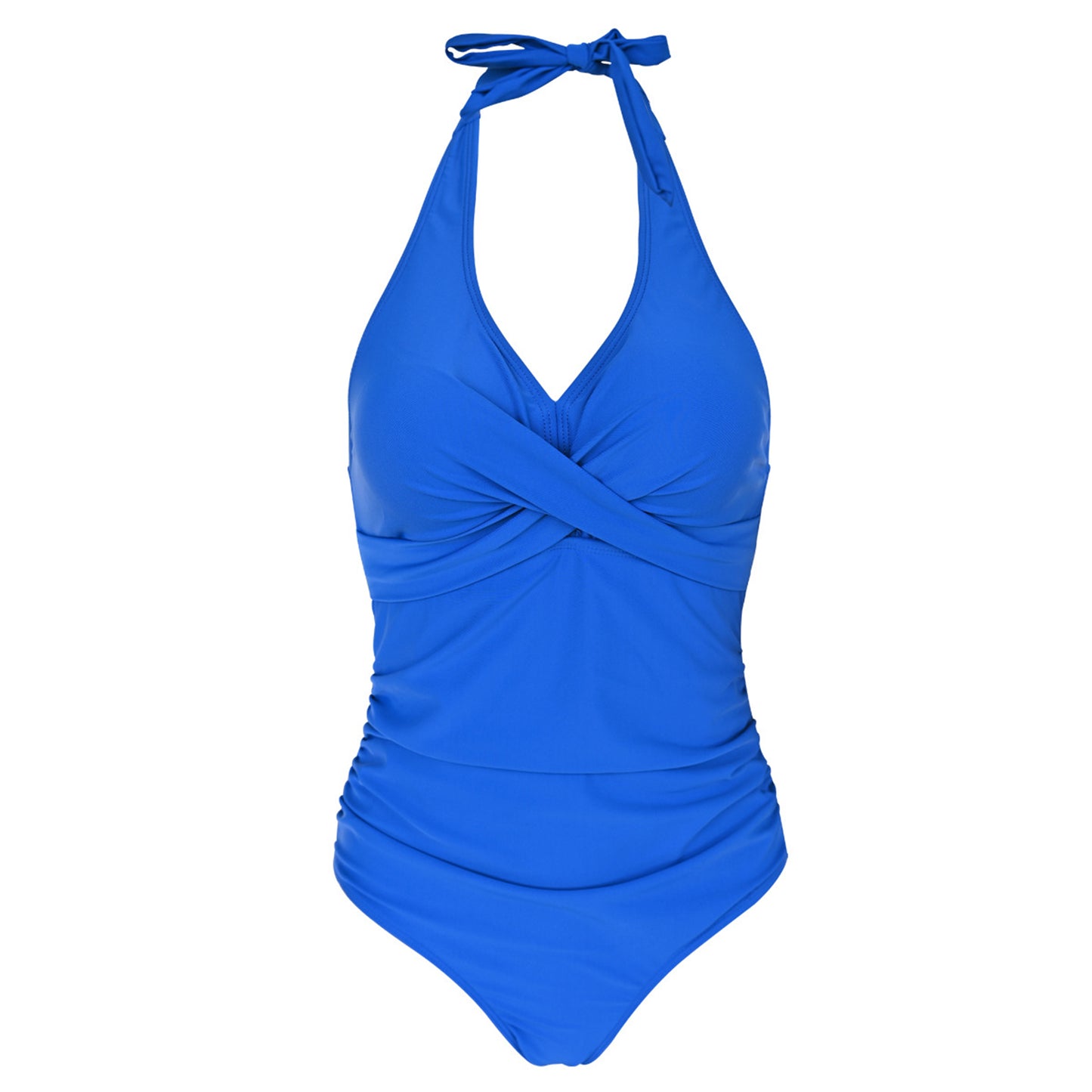 Solid Color V Neck Cross Chest Backless One Piece Swimsuit - Quaworth