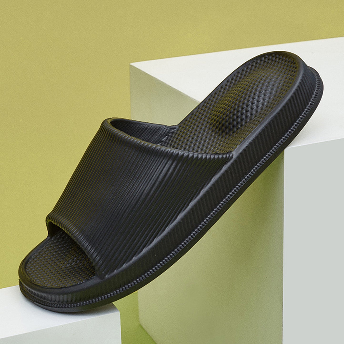 Solid Color Single Band Soft Slip Resistant Slide Sandals - Quaworth