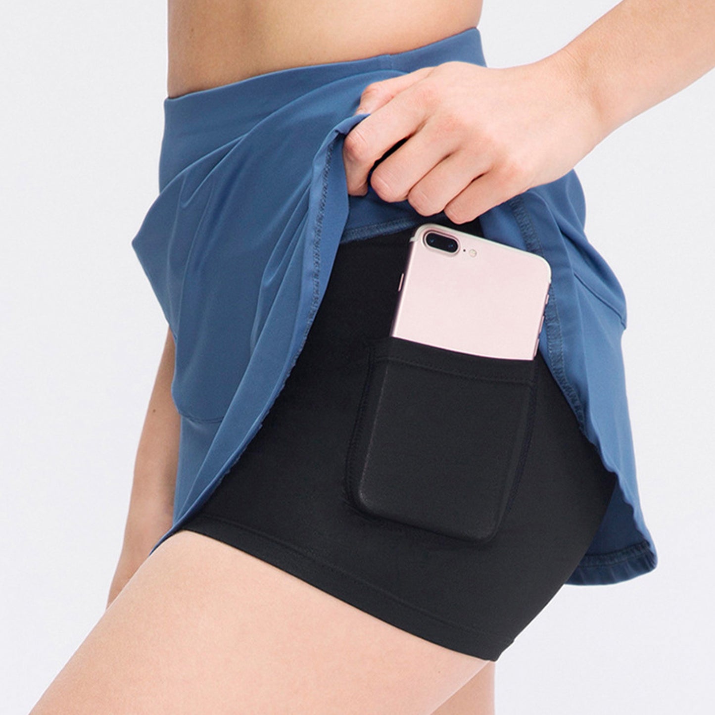 Solid Color High Rise Inner Pocket Sport Skort - Quaworth