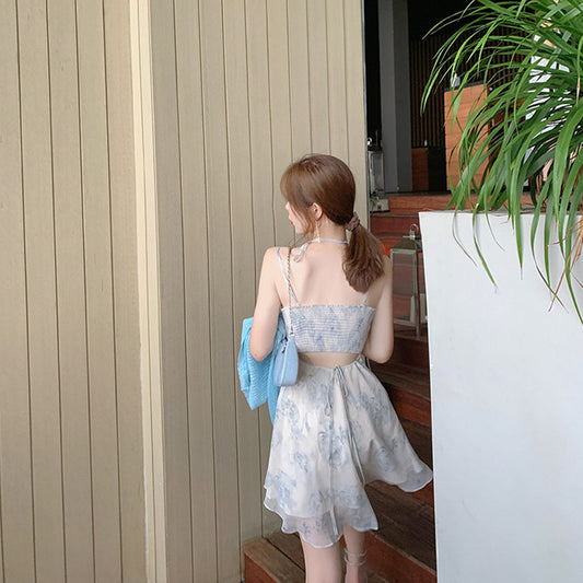 Floral Print Chiffon Midi A Line Slip Dress - Quaworth