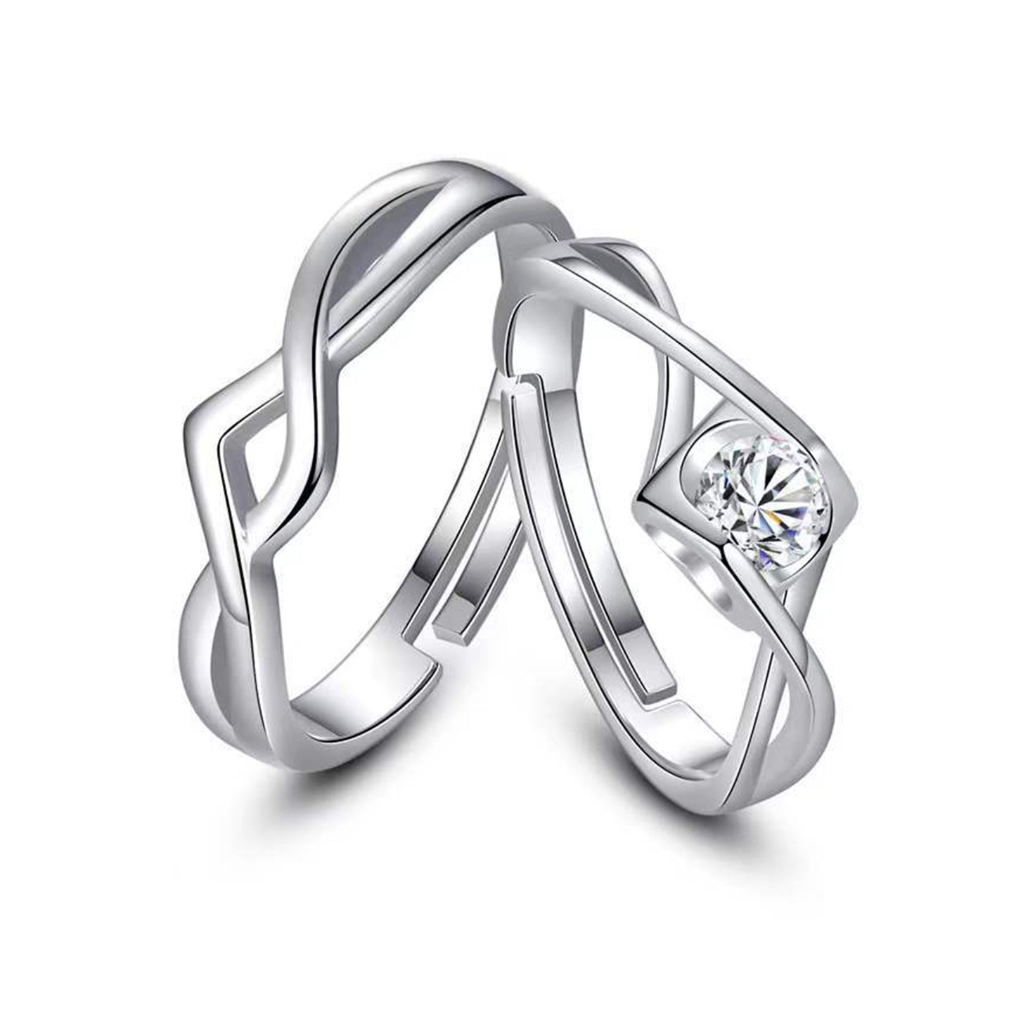 White Rhodium Plated Zircon Adjustable Ring - Quaworth