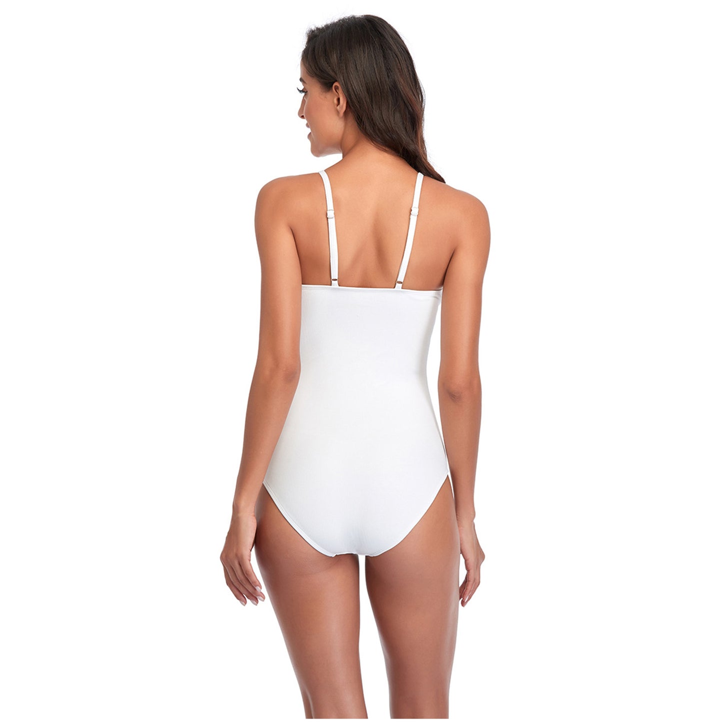 Solid Color Bow Narrow Shoulder Band One Piece Swimsuit - Quaworth