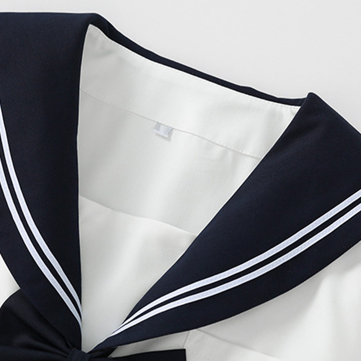 White Navy Broad Collar Two Line Square Flap Cravat Bow Sailor School Uniform - Quaworth