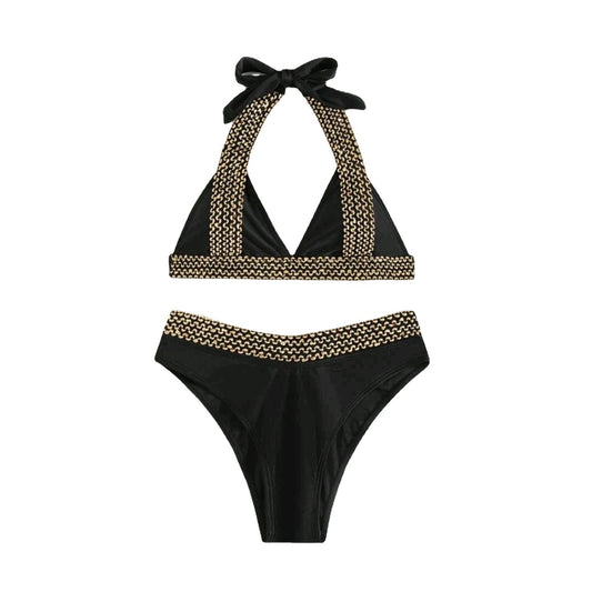 Wavy Wide Band High Rise Bikini Swimsuit Set - Quaworth