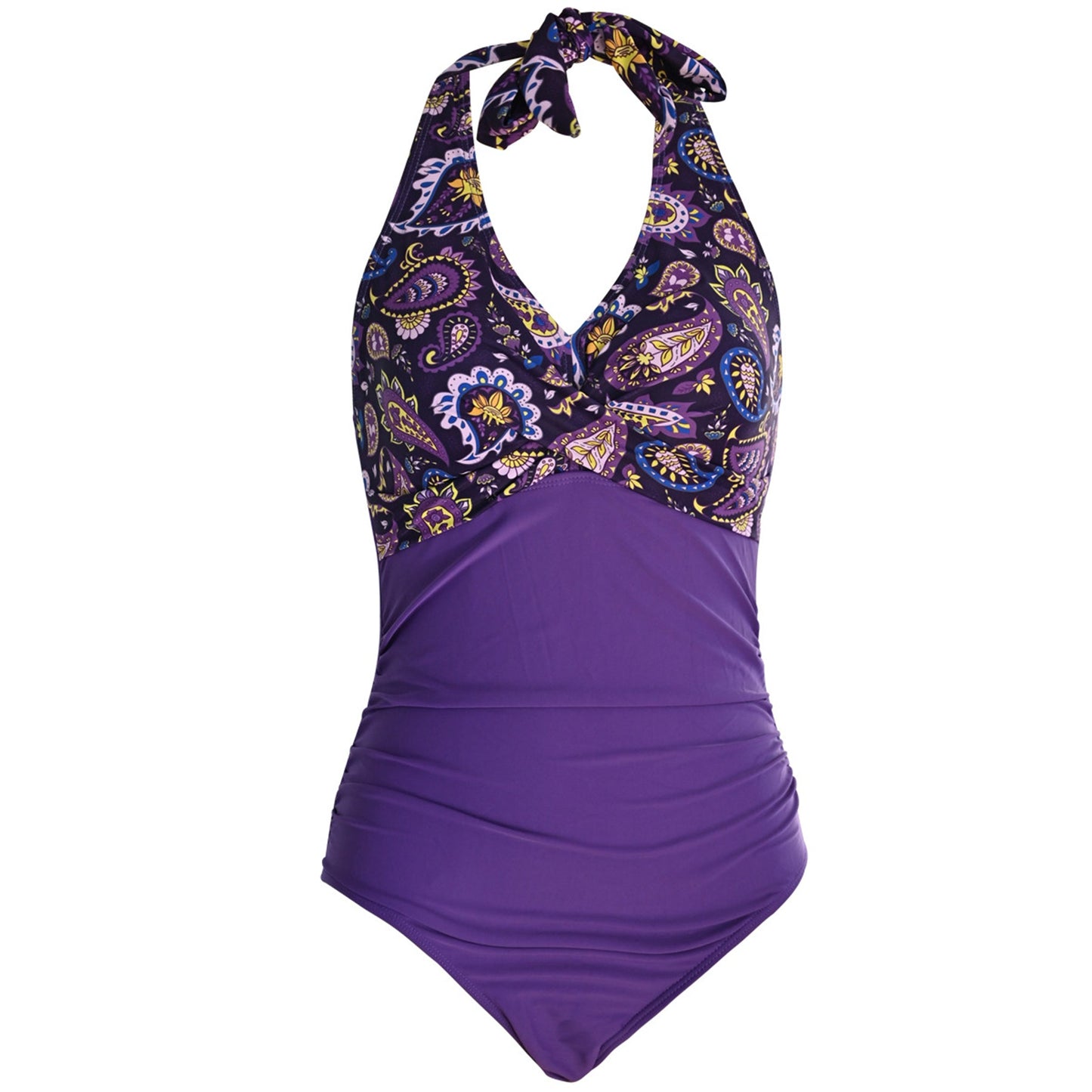 Floral Print V Neck Cross Chest Backless One Piece Swimsuit - Quaworth