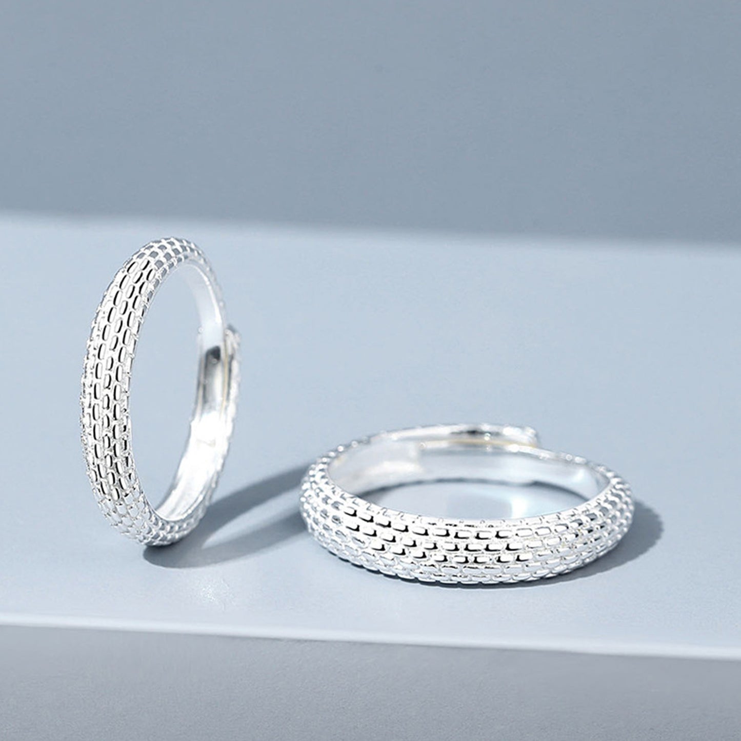 Sterling Silver Grid Adjustable Plain Circle Ring - Quaworth