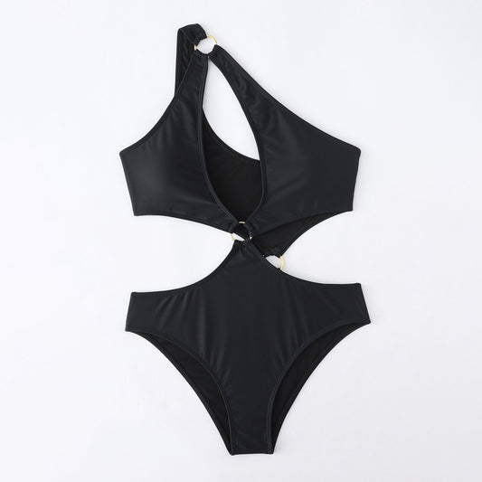 Solid Color Ring Connect Bikini Swimsuit - Quaworth