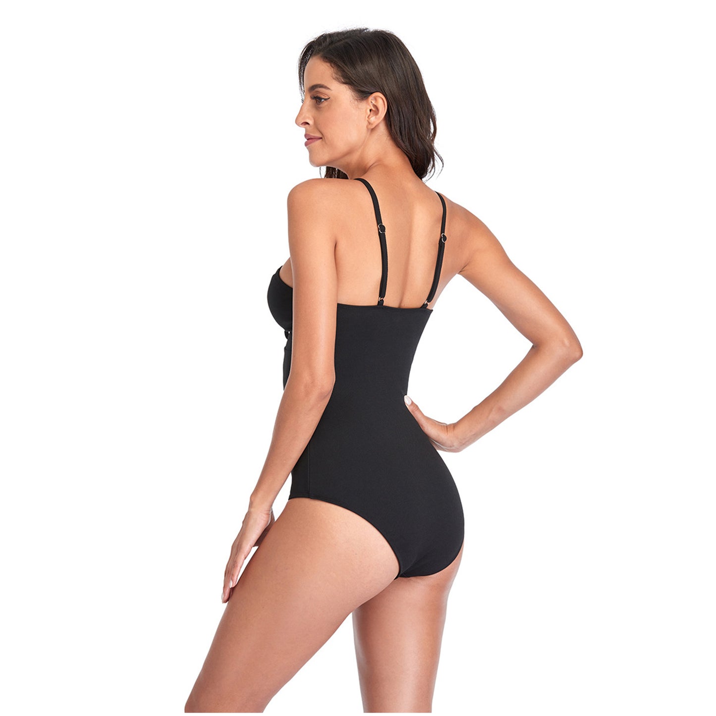 Solid Color Bow Narrow Shoulder Band One Piece Swimsuit - Quaworth