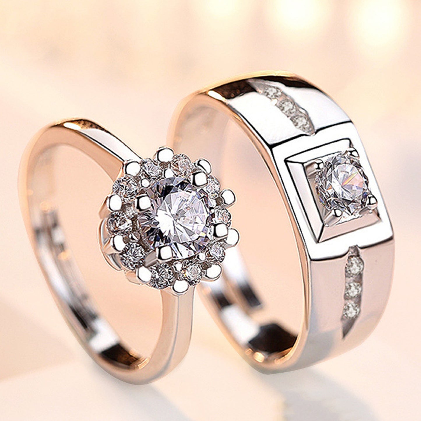 White Rhodium Plated Zircon Adjustable Ring - Quaworth