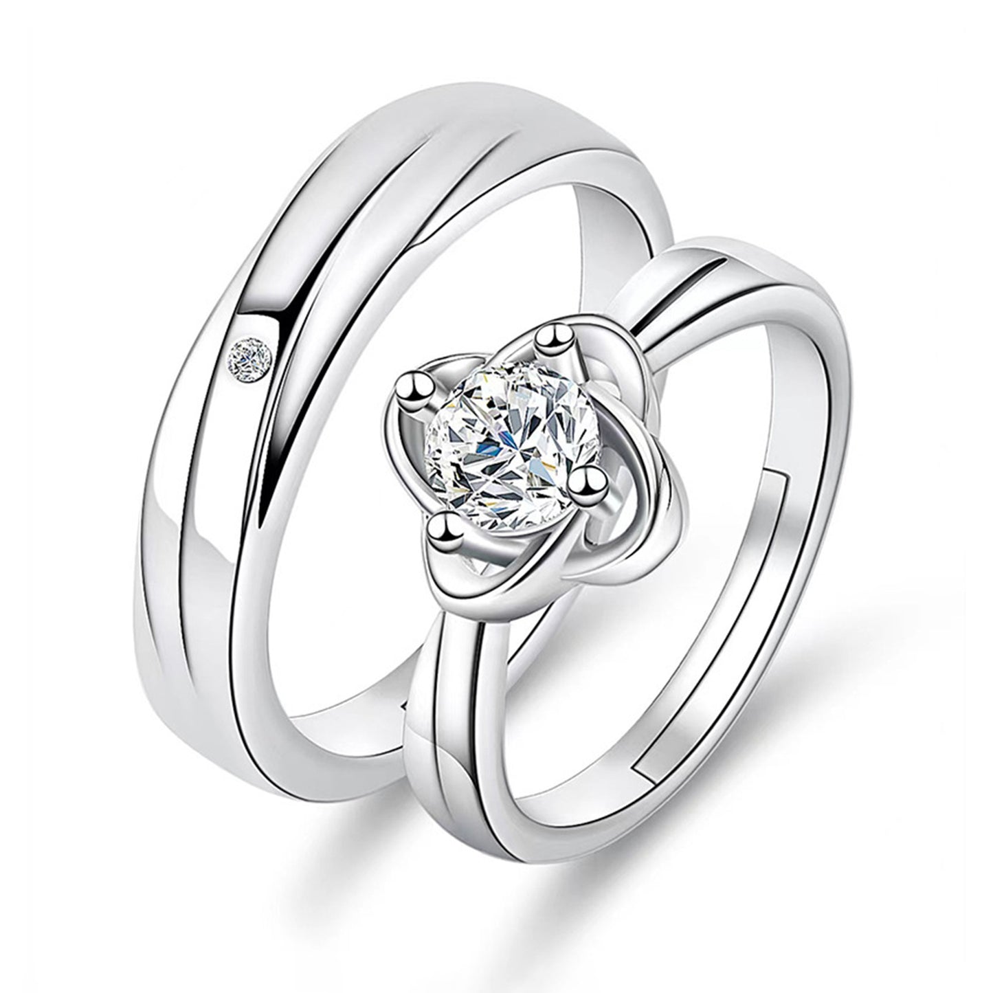 White Rhodium Plated Zircon Adjustable Ring - Quaworth
