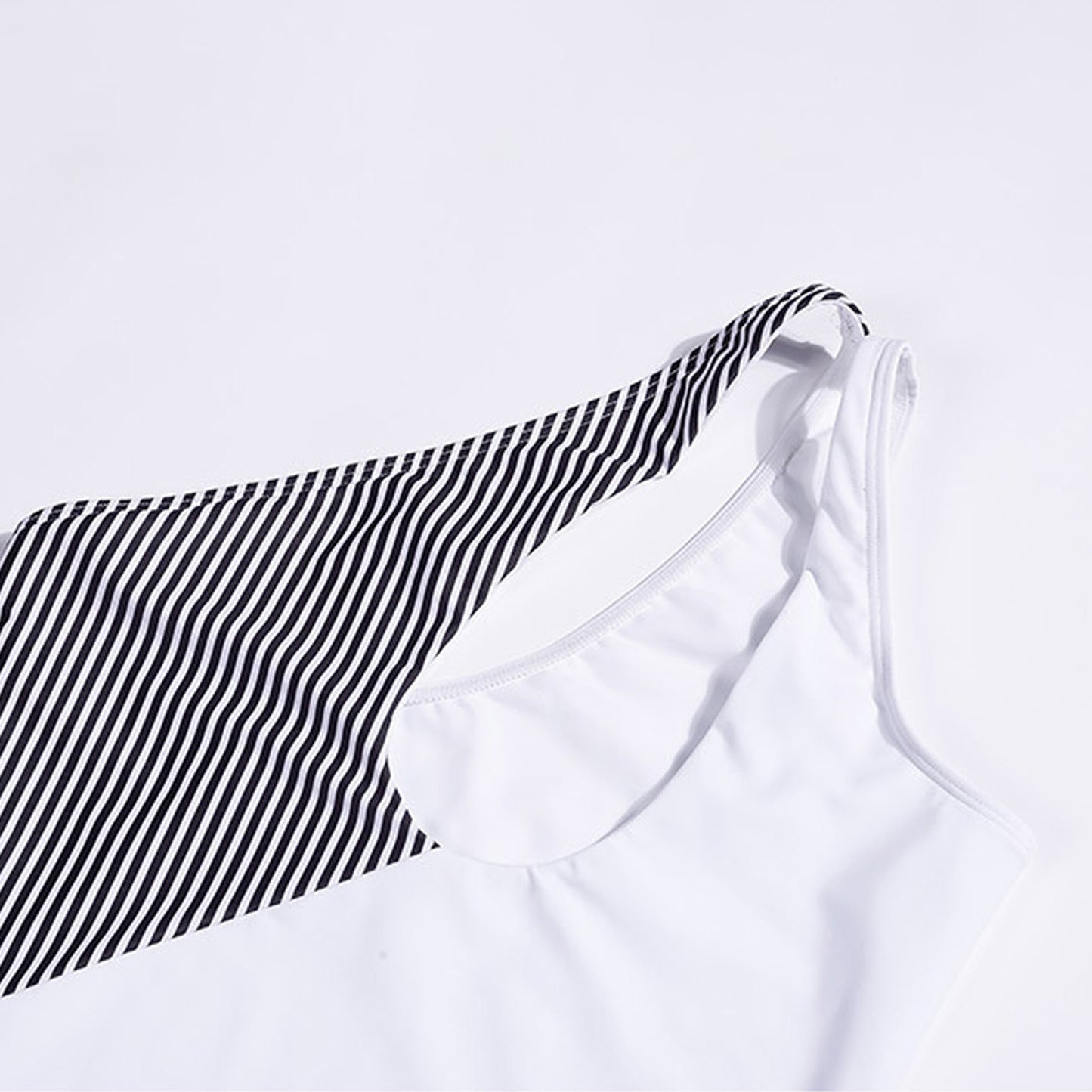 Stripe Color Block Splice Single Shoulder One Piece Swimsuit - Quaworth
