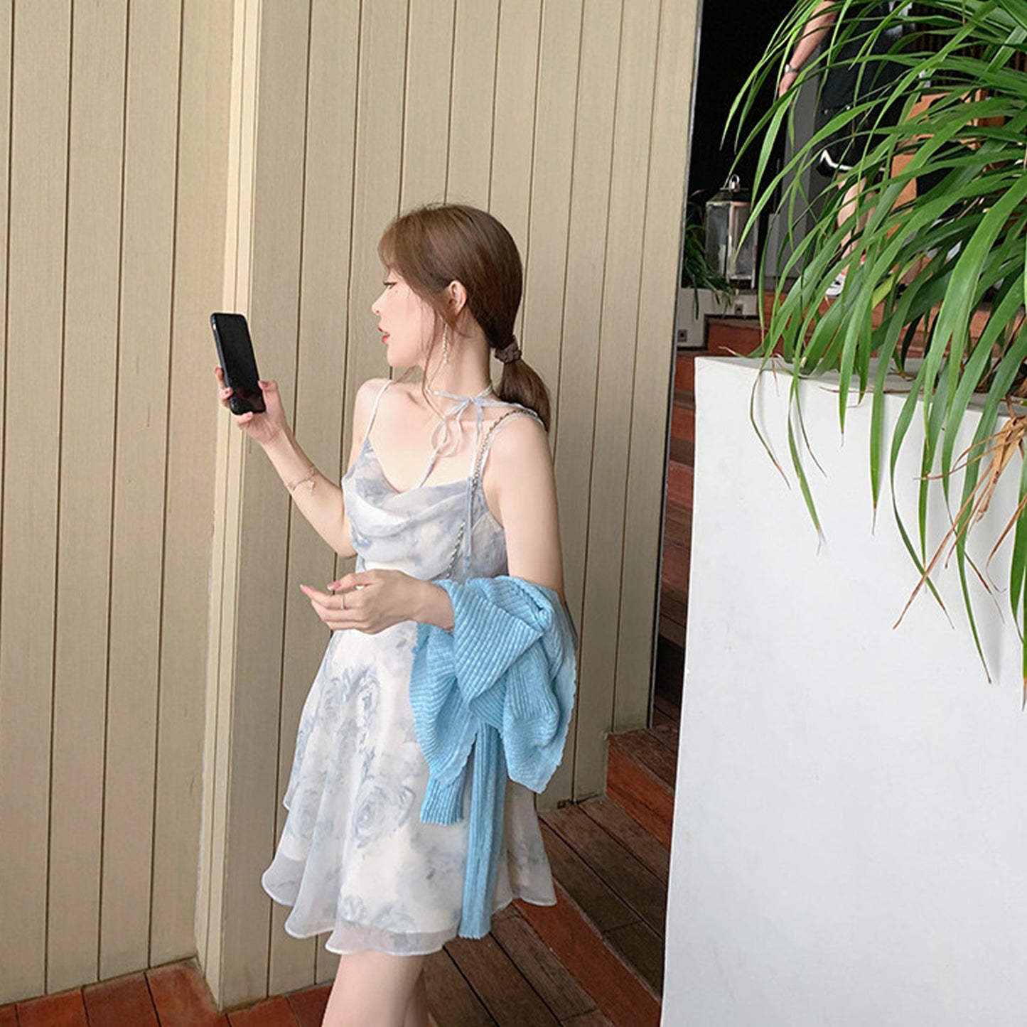 Floral Print Chiffon Midi A Line Slip Dress - Quaworth