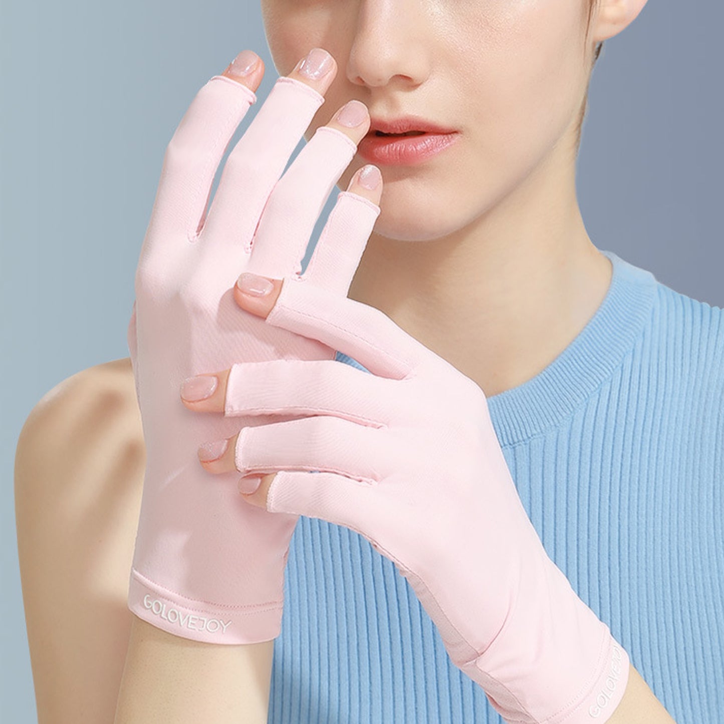 Solid Color Ice Silk Fingerless Manicure Skincare Wrist Gloves - Quaworth