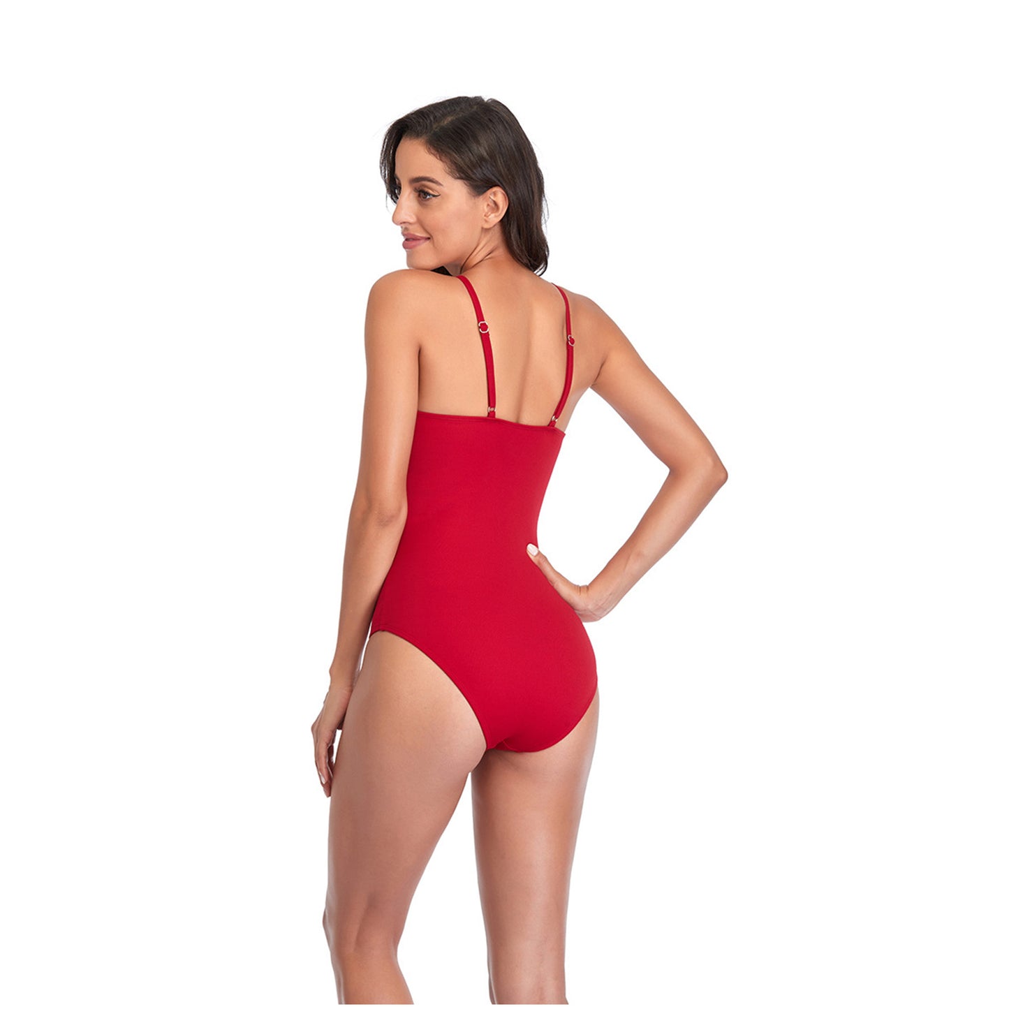 Solid Color Bow Narrow Shoulder Band One Piece Swimsuit - Quaworth