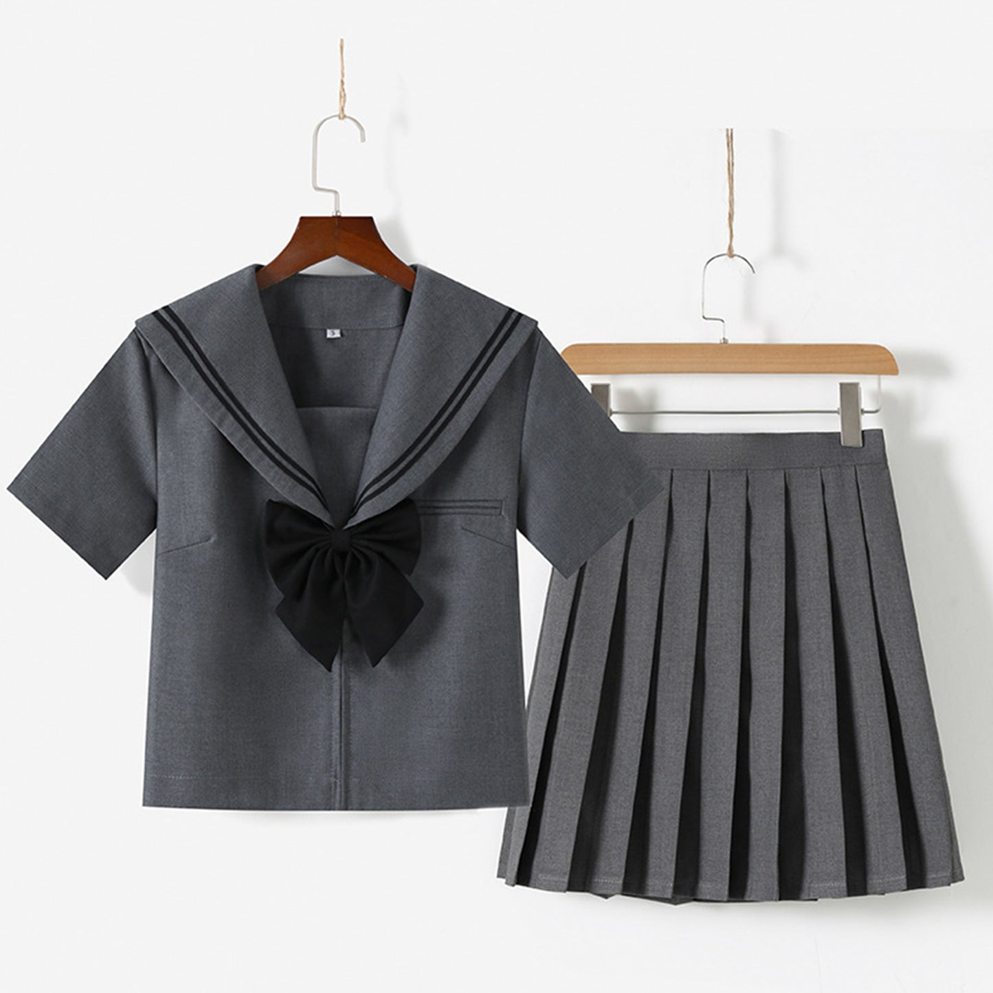 Gray Broad Collar Two Black Line Square Flap Cravat Bow Sailor School Uniform - Quaworth